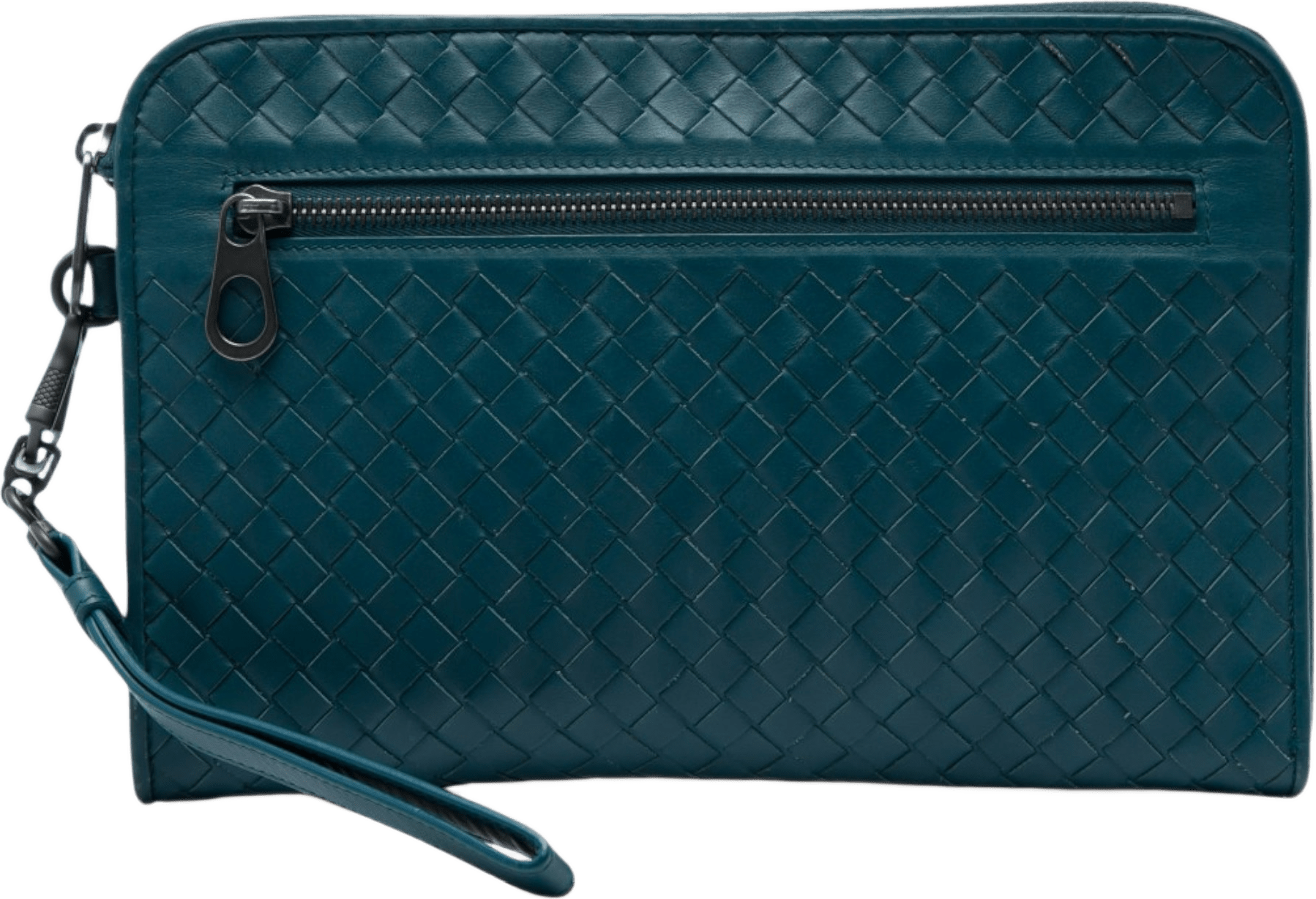 Bottega Veneta Nappa Intrecciato Clutch, från Luxclusif, i färgen blå.