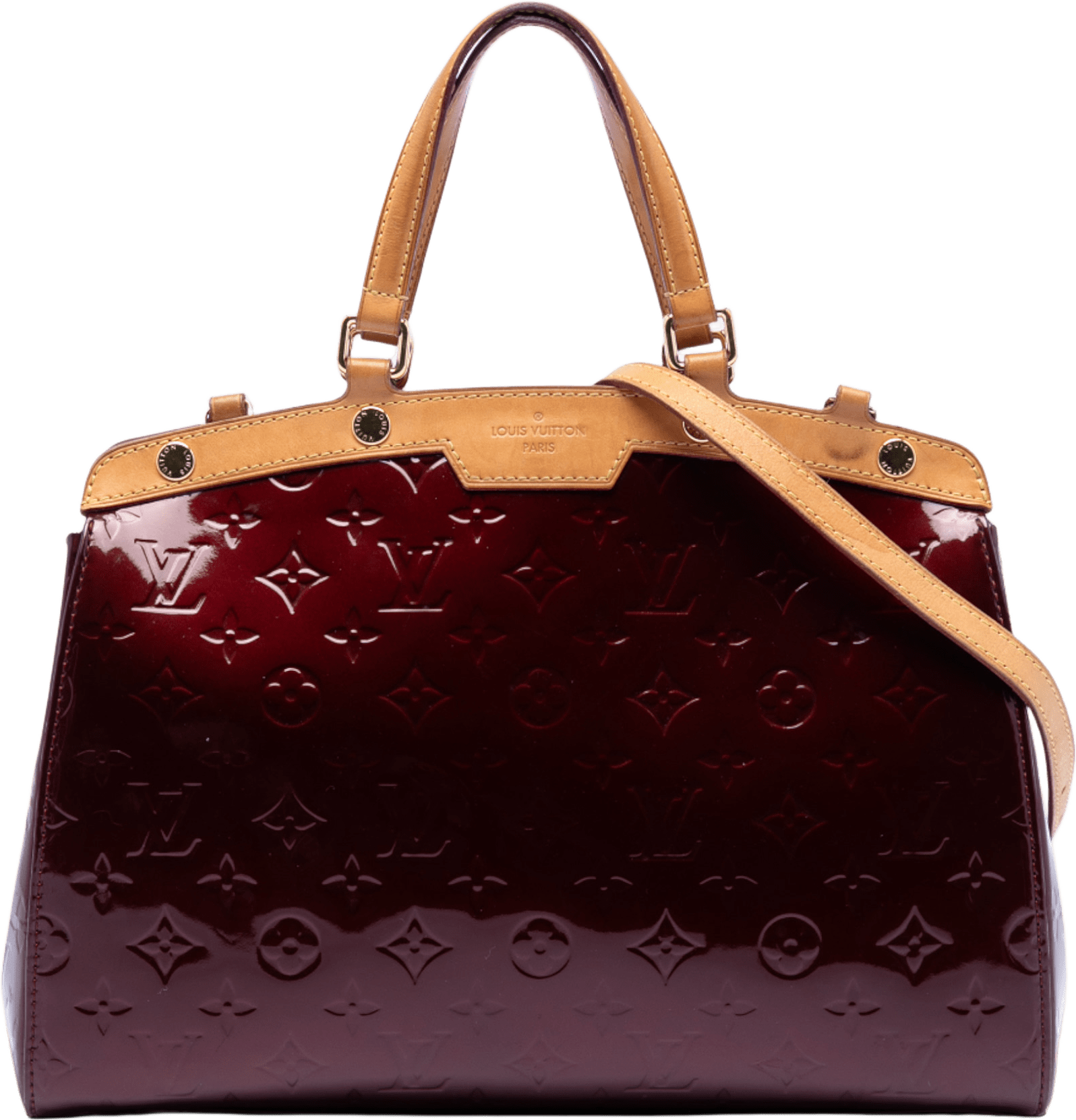Louis Vuitton Monogram Vernis Brea Mm, från Luxclusif, i färgen bordeaux.
