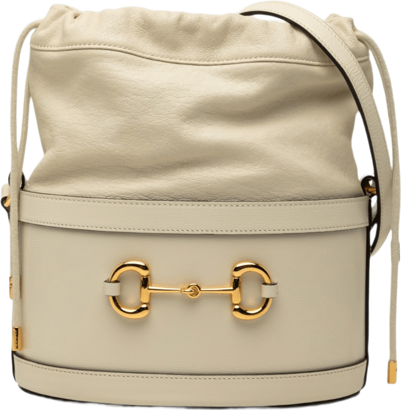 Gucci Calfskin Horsebit 1955 Bucket Bag, från Luxclusif, i färgen vit.