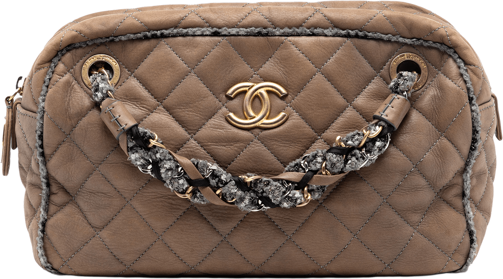 Chanel Cc Quilted Iridescent Calfskin Tweed Bowler Bag, från Luxclusif, i färgen brown.