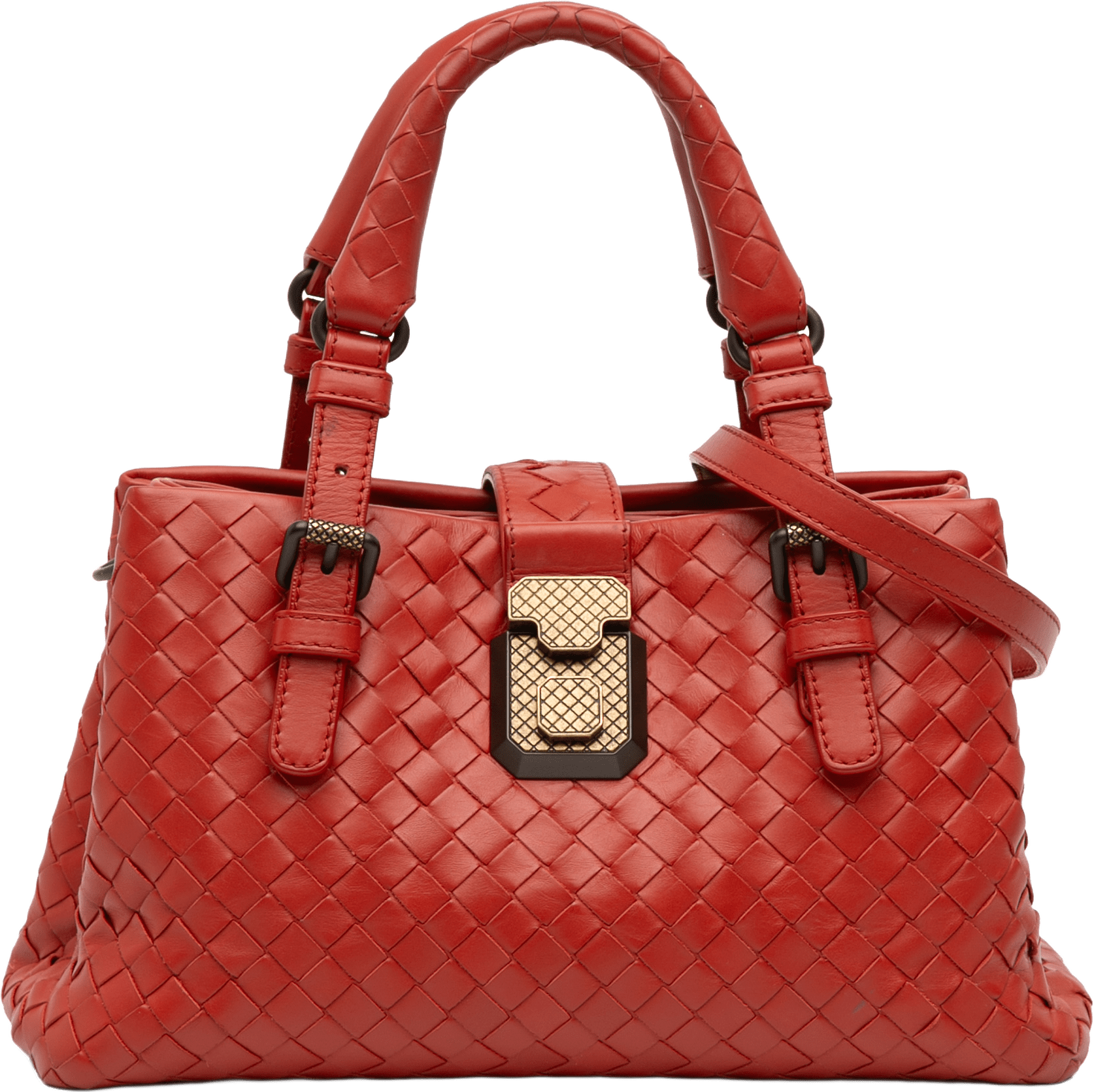 Bottega Veneta Mini Nappa Intrecciato Roma Satchel, från Luxclusif, i färgen red.