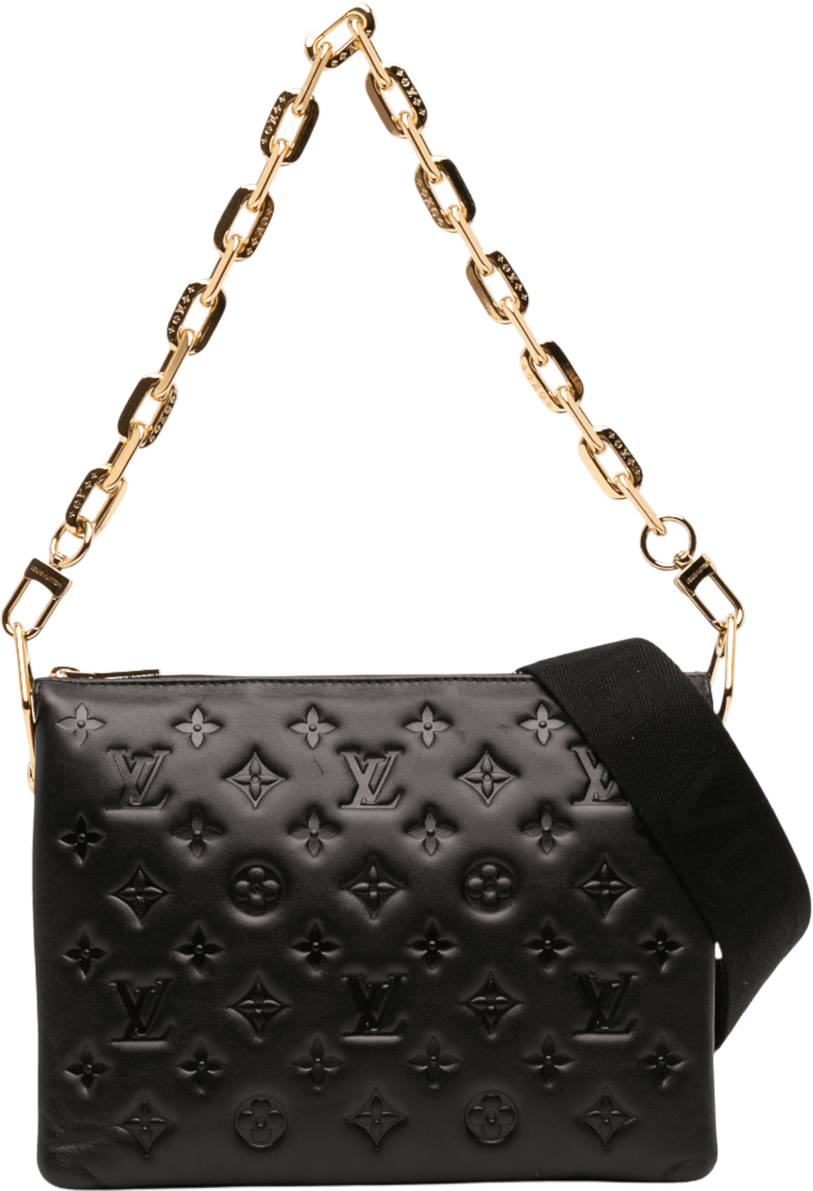 Louis Vuitton Monogram Embossed Puffy Lambskin Coussin Pm, från Luxclusif, i färgen black.