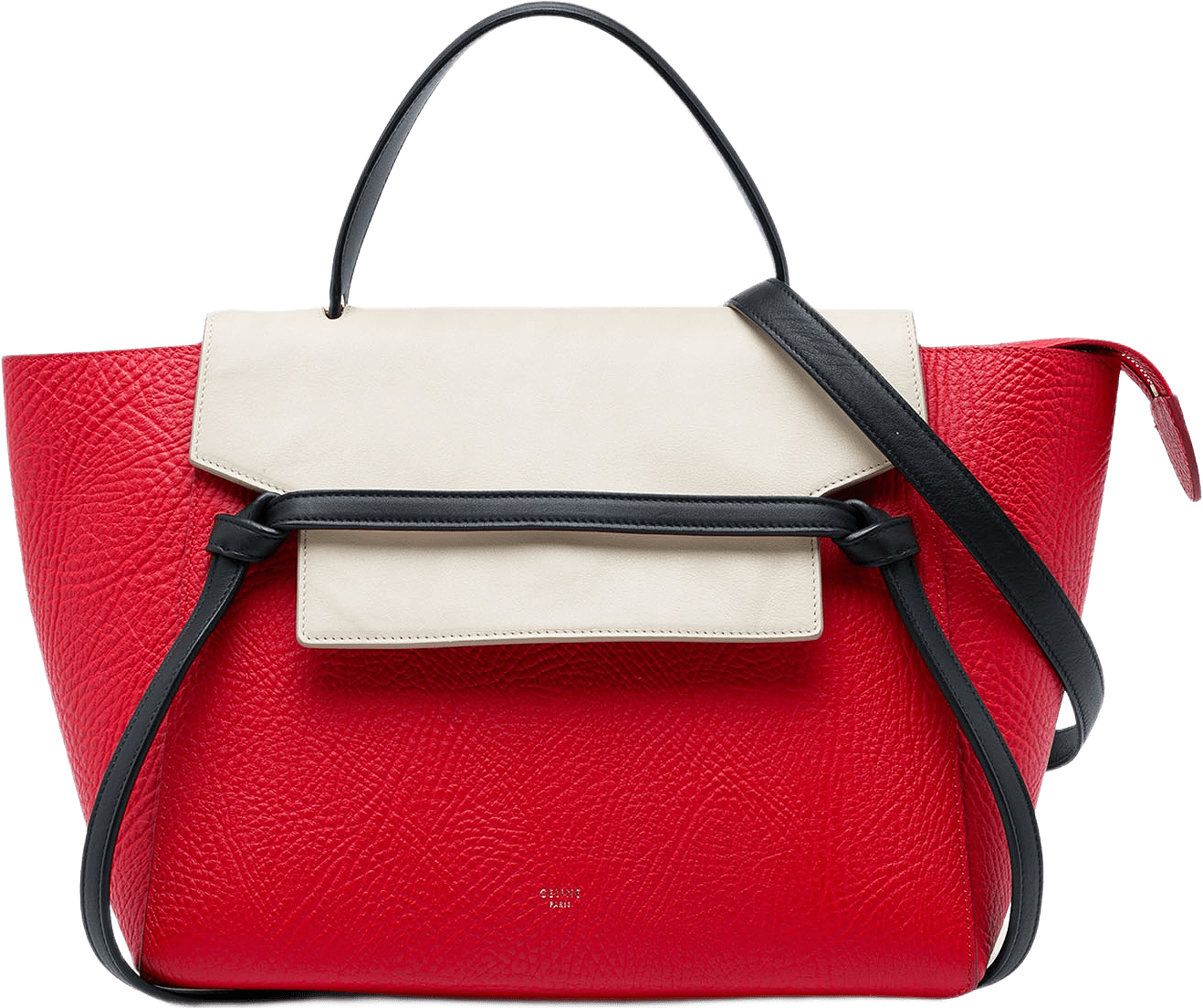 Celine Mini Tricolor Grained Calfskin Belt Bag, från Luxclusif, i färgen röd.