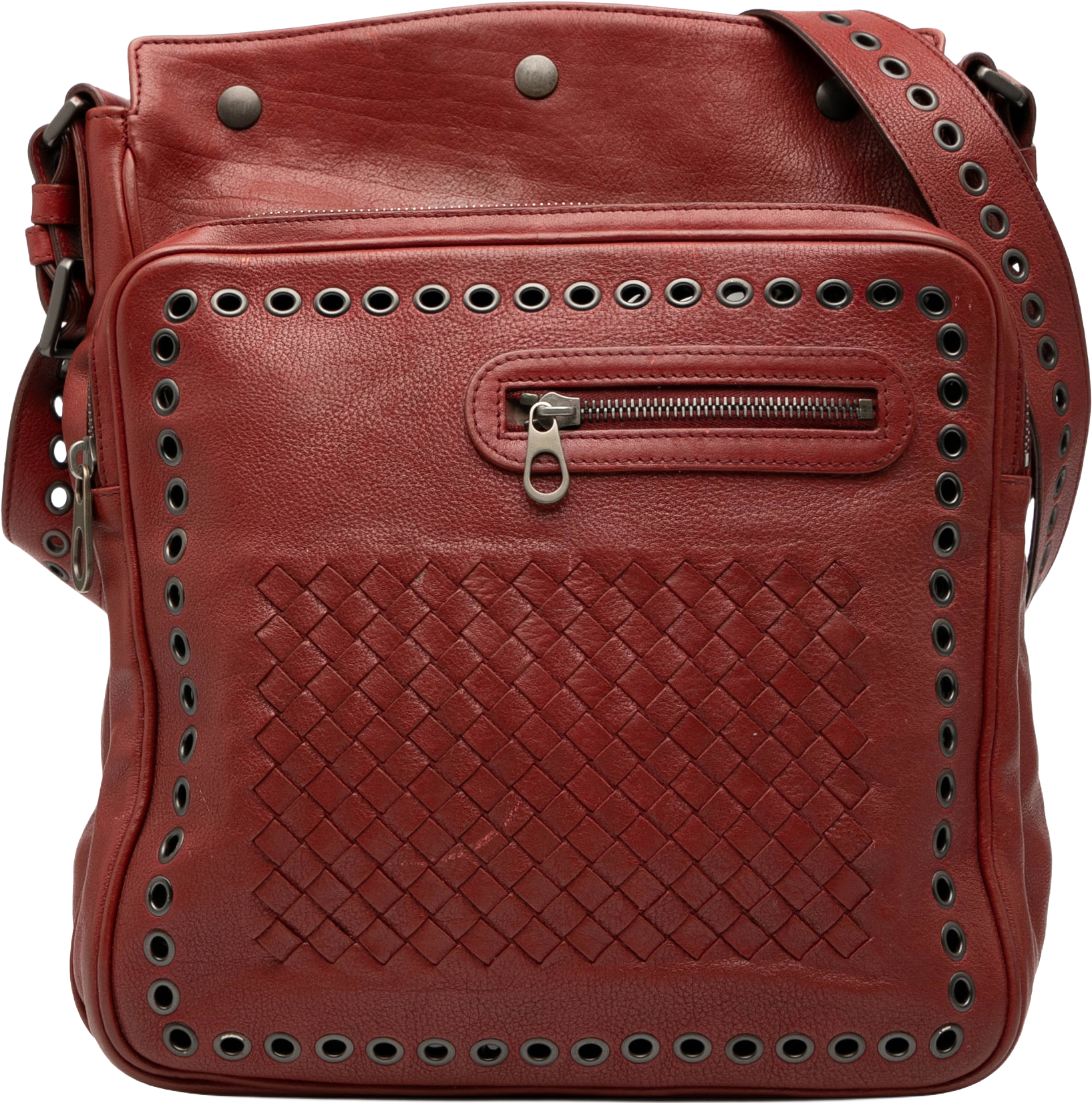 Bottega Veneta Nappa Intrecciato Grommet Crossbody, från Luxclusif, i färgen brick.