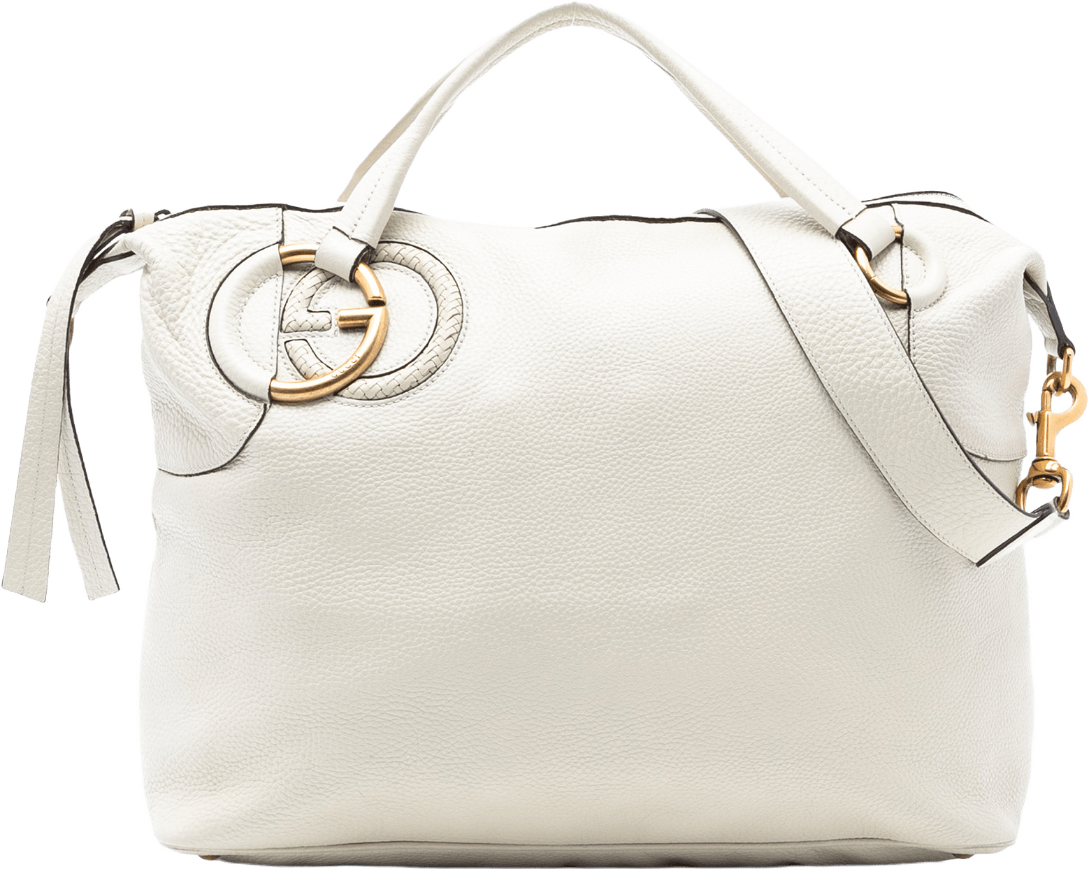 Gucci Leather Twill Satchel, från Luxclusif, i färgen ivory.