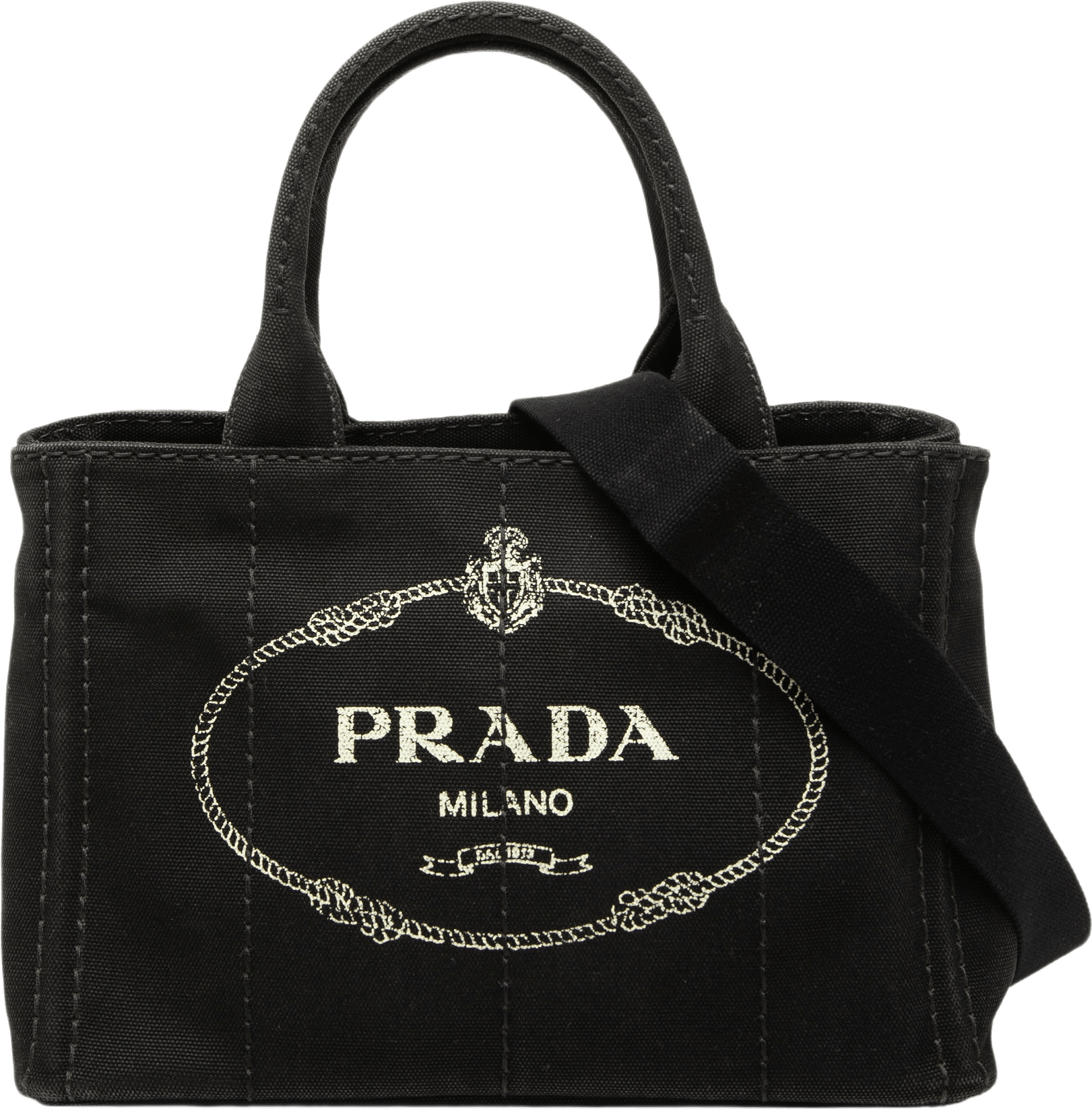 Prada Small Canvas Canapa Logo Satchel, från Luxclusif, i färgen black.