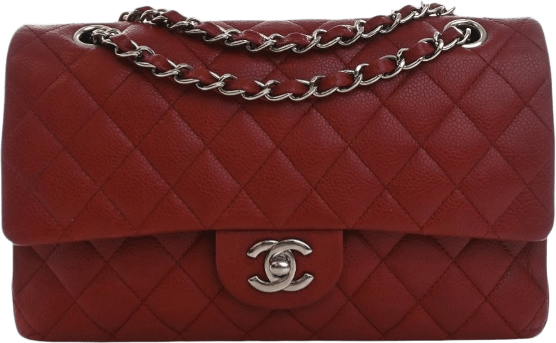 Chanel Medium Classic Caviar Double Flap, från Luxclusif, i färgen dark red.