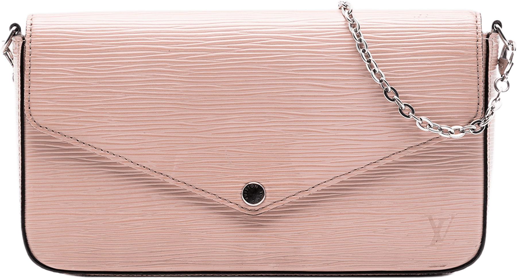 Louis Vuitton Epi Pochette Felicie, från Luxclusif, i färgen rosa.