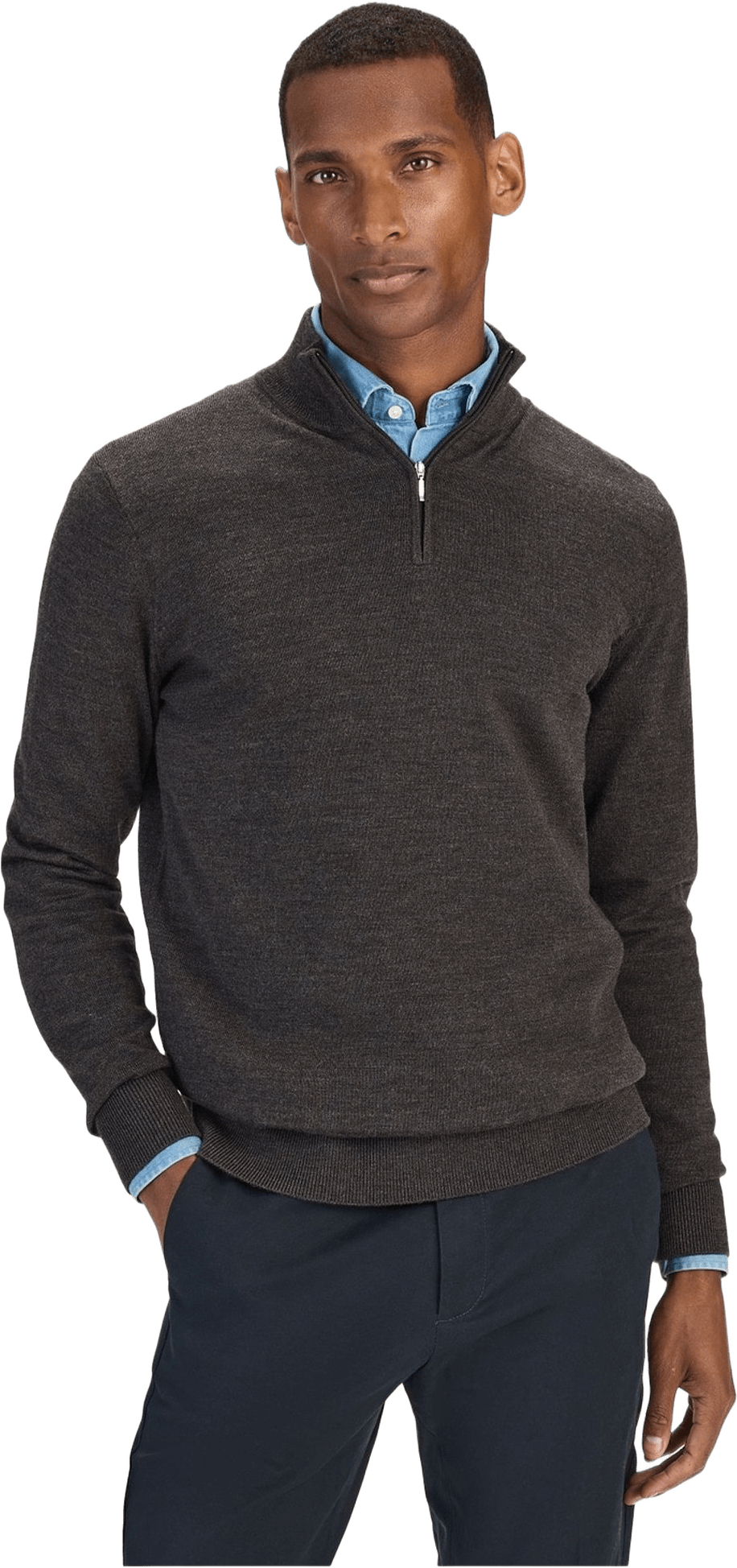 Merino Zipper Sweater (rick), från John Henric, i färgen dark brown.