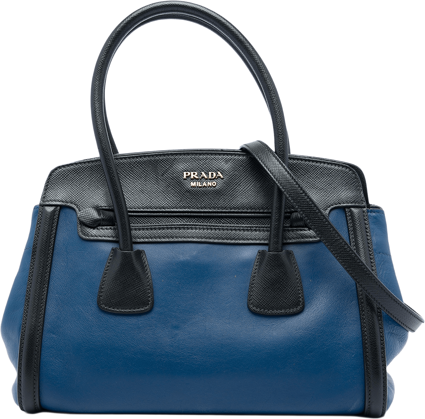 Prada Bicolor Saffiano Trimmed City Calf Double Zip Satchel, från Luxclusif, i färgen blå.