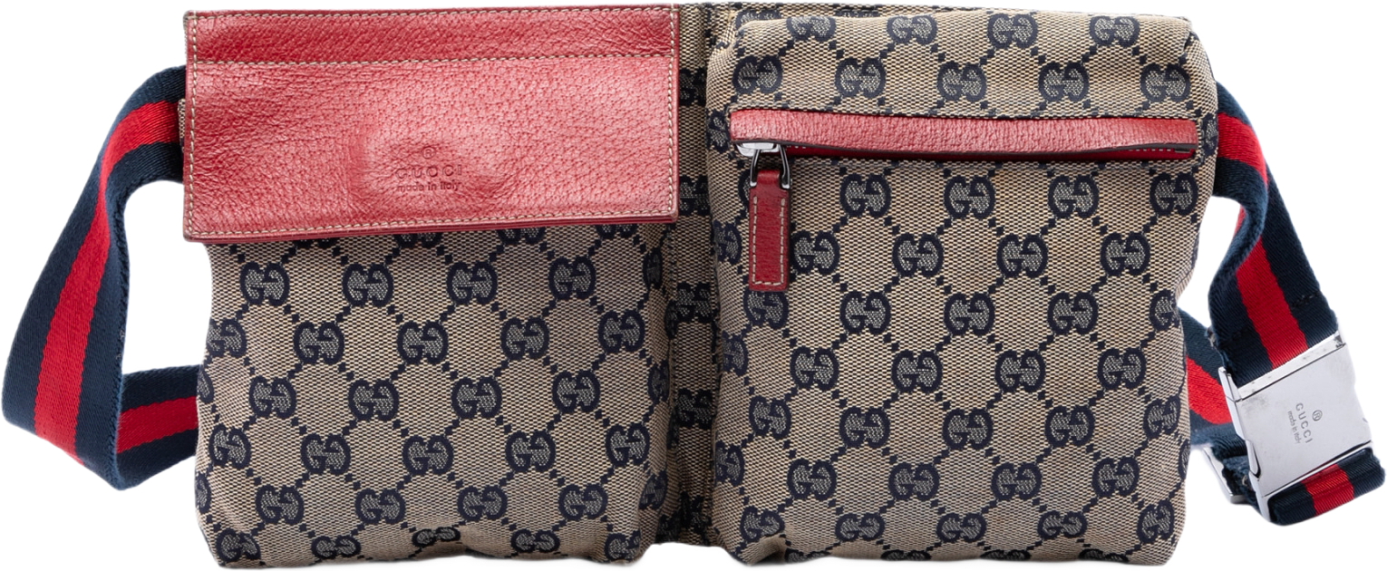 Gucci Gg Canvas Web Double Pocket Belt Bag, från Luxclusif, i färgen beige.