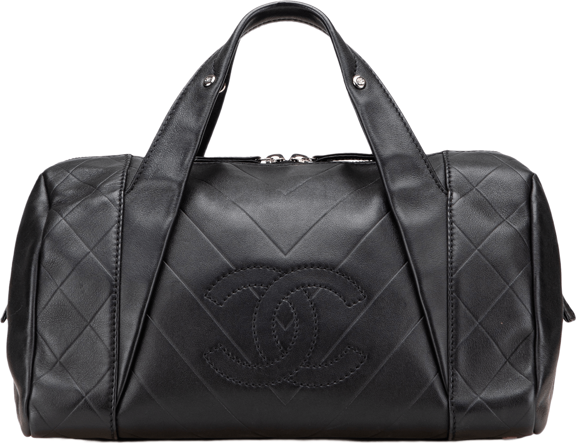 Chanel Cc Chevron Quilted Lambskin Boston, från Luxclusif, i färgen black.