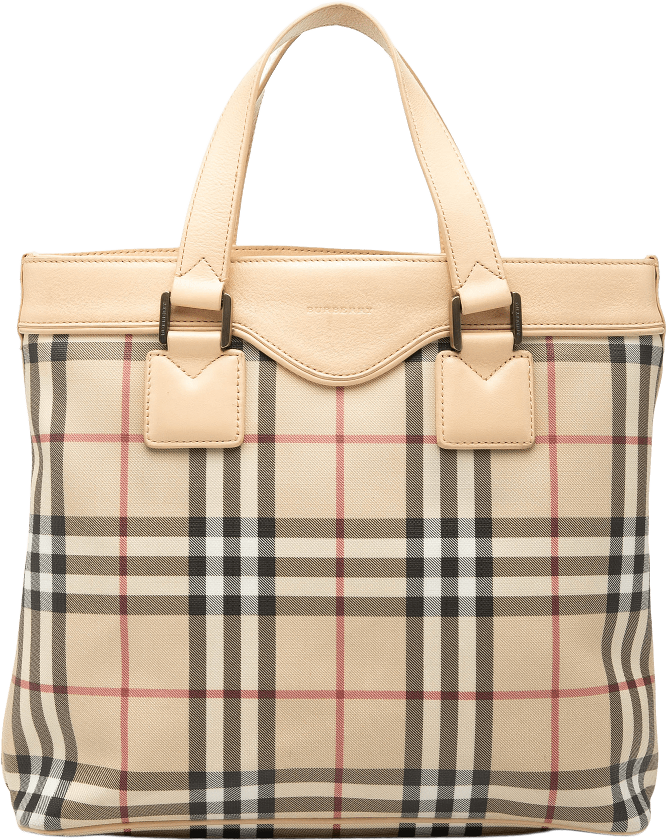 Burberry House Check Canvas Handbag, från Luxclusif, i färgen beige.