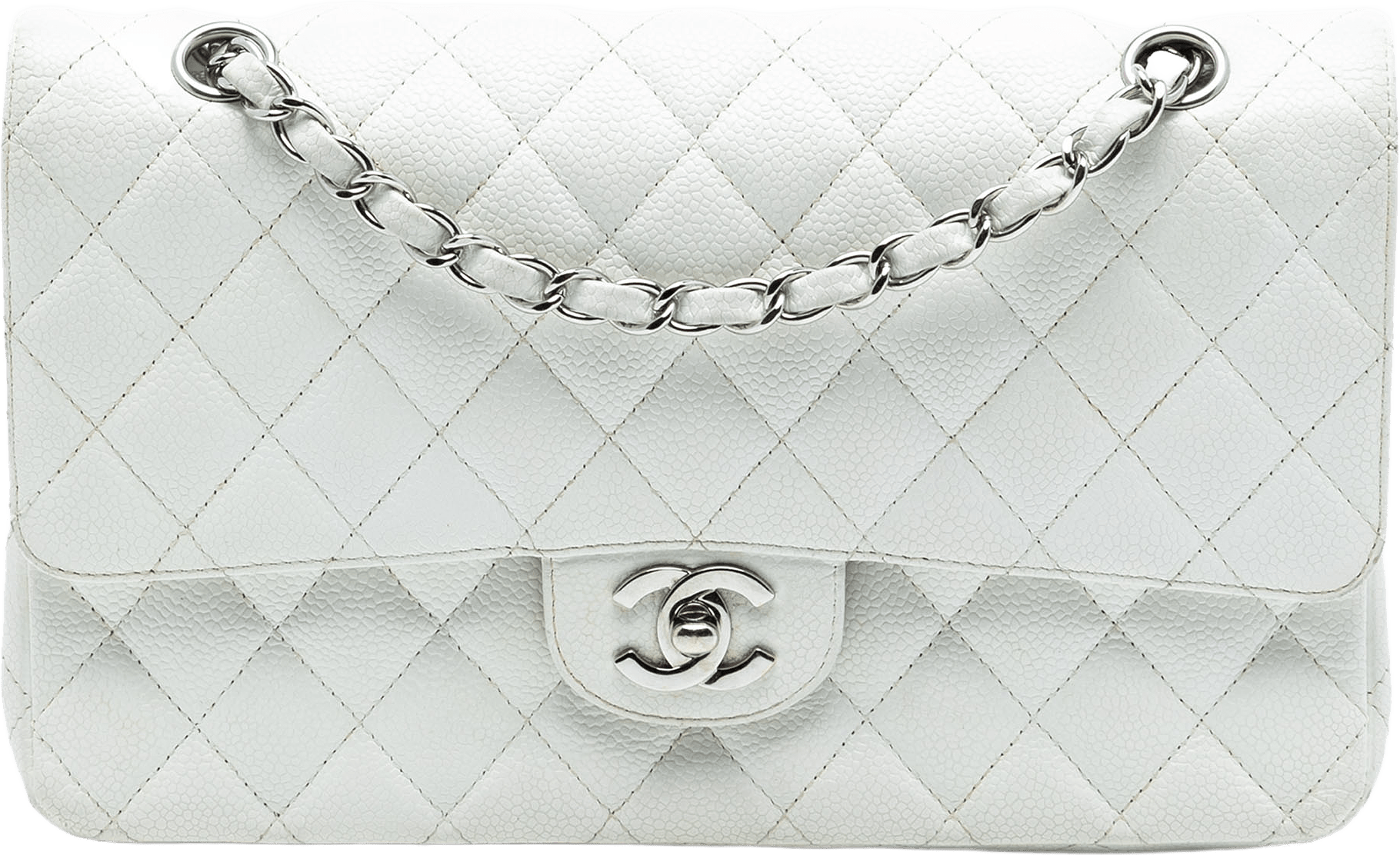 Chanel Medium Classic Caviar Double Flap, från Luxclusif, i färgen off white.