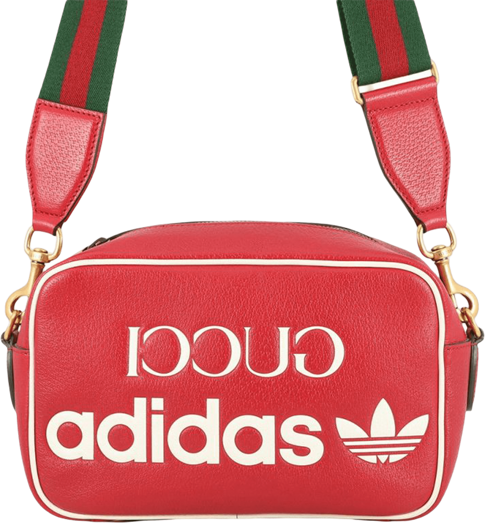 Gucci Adidas Small Leather Web Crossbody, från Luxclusif, i färgen red.