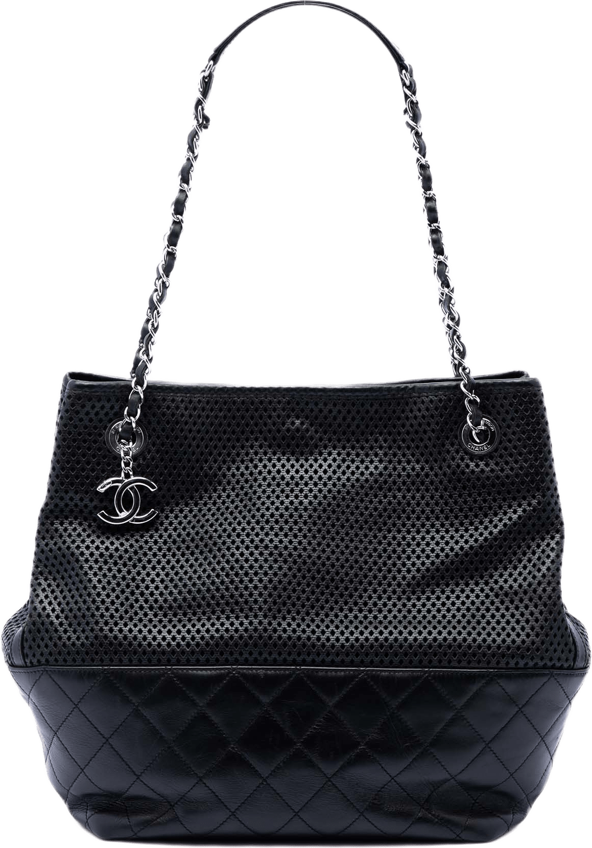 Chanel Perforated Calfskin Up In The Air North South Tote, från Luxclusif, i färgen black.