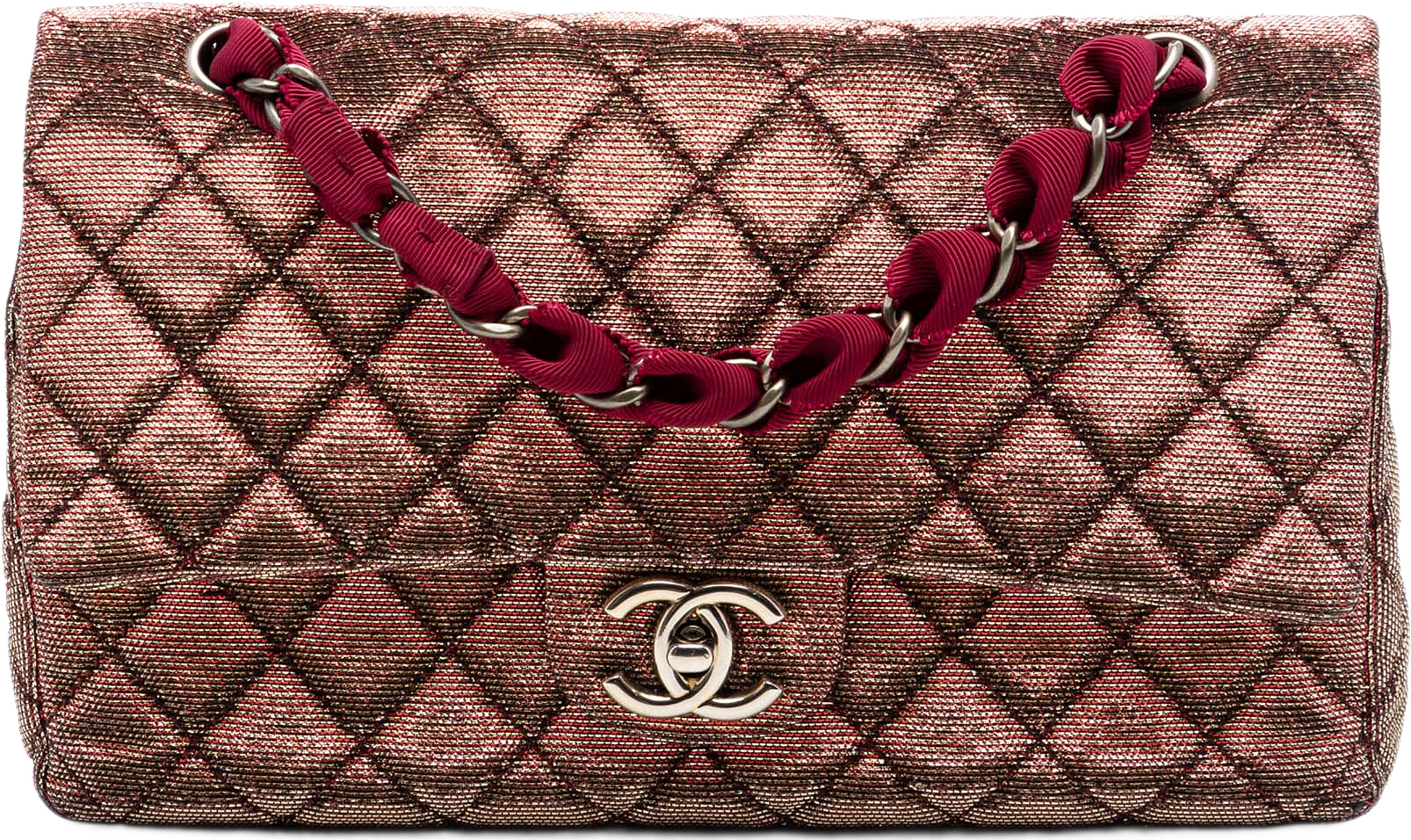 Chanel Medium Iridescent Tweed Classic Double Flap, från Luxclusif, i färgen röd.