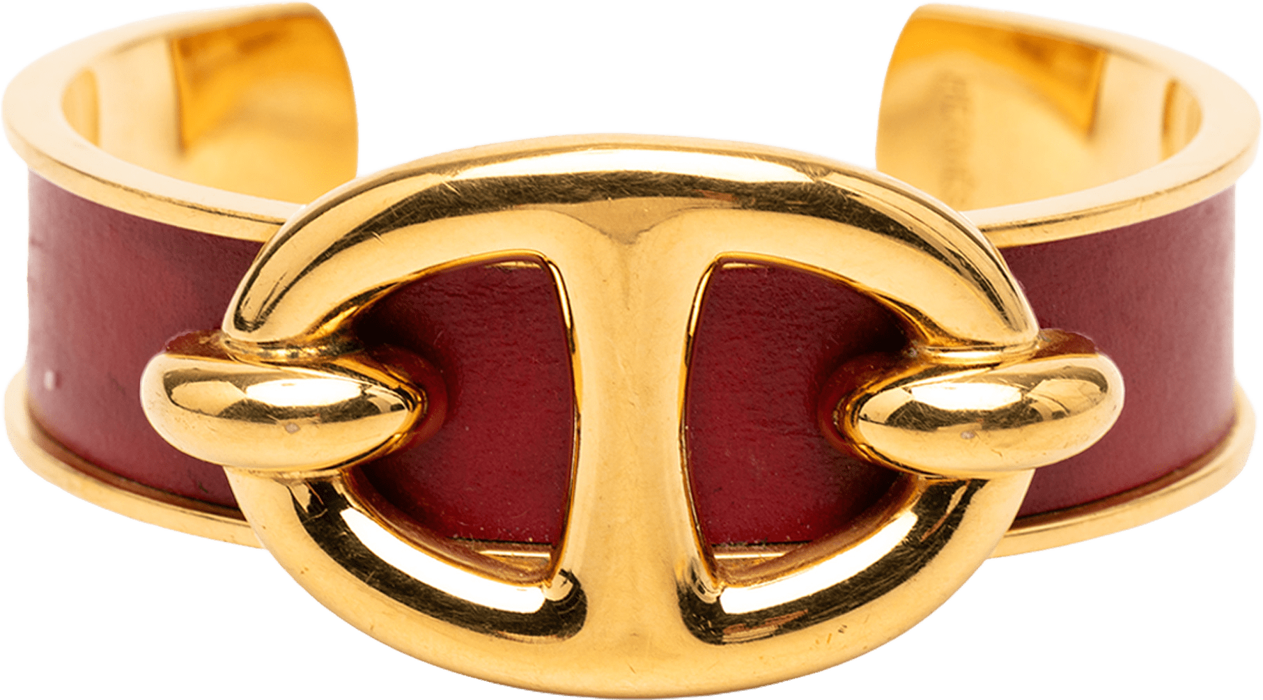 Hermès Gold Plated And Leather Chaine D Ancre Cuff Bracelet, från Luxclusif, i färgen gold.