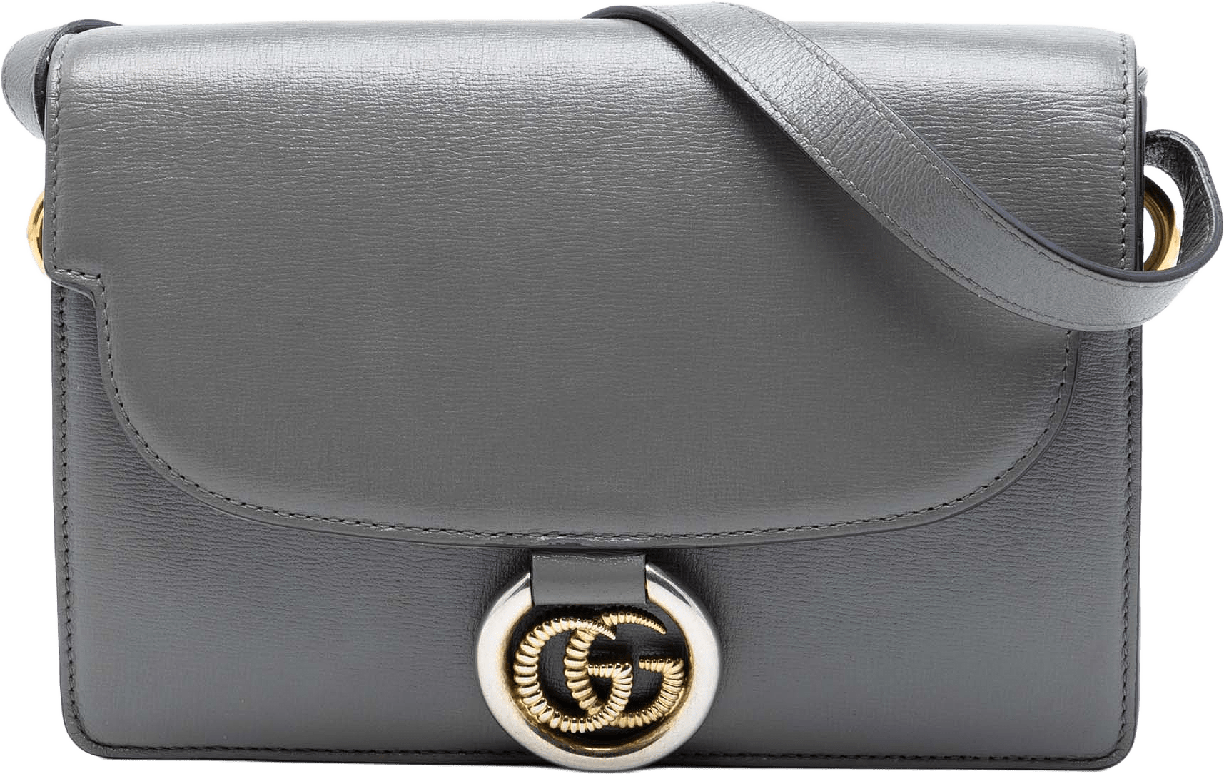 Gucci Small Textured Calfskin Gg Ring Torchon Crossbody, från Luxclusif, i färgen gray.