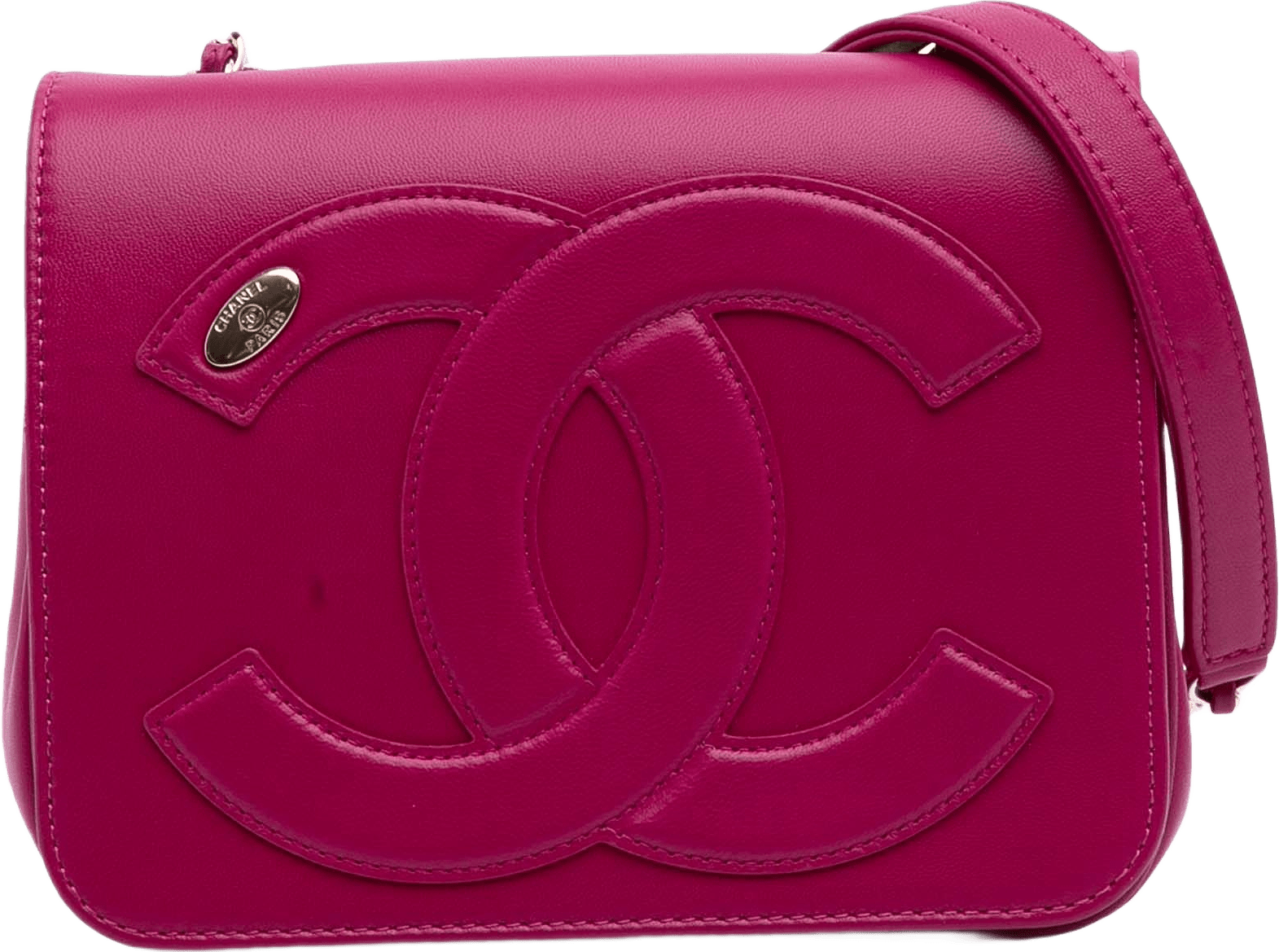 Chanel Lambskin Cc Mania Flap, från Luxclusif, i färgen hot pink.
