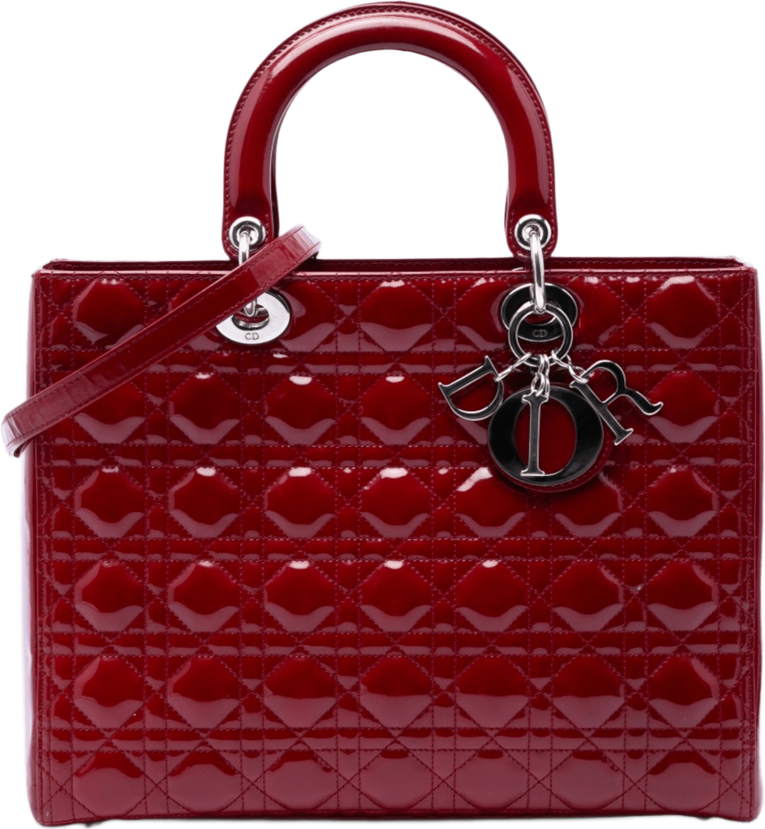 Dior Large Patent Cannage Lady Dior, från Luxclusif, i färgen röd.