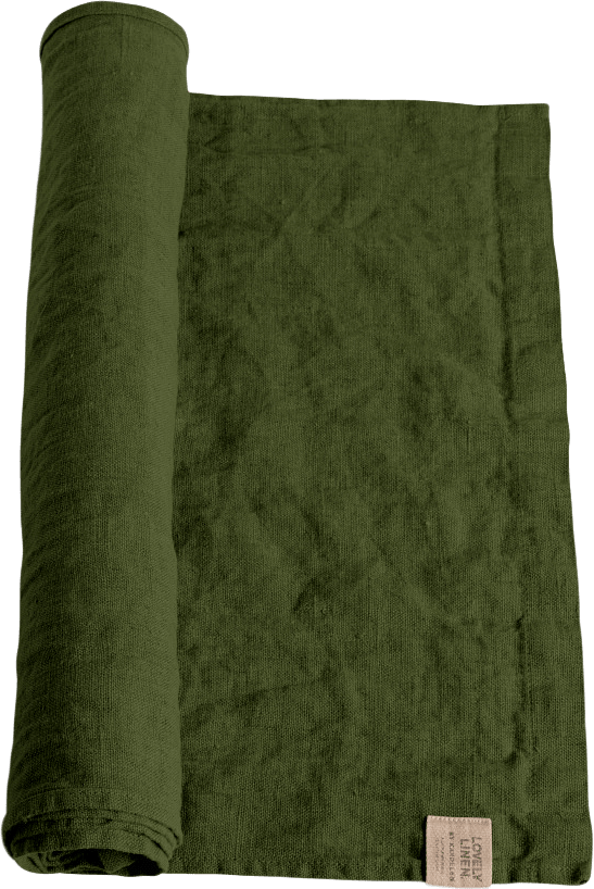 Bordslöpare Lovely - Tvättat Lin, från Lovely Linen, i färgen jeep green.