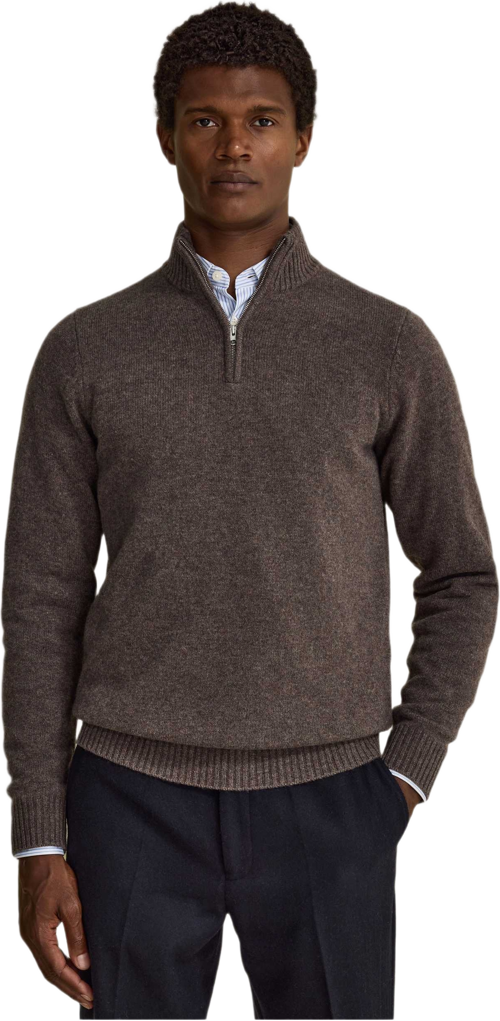 Wool Cashmere Blend Quarter Zip, från John Henric, i färgen brown.