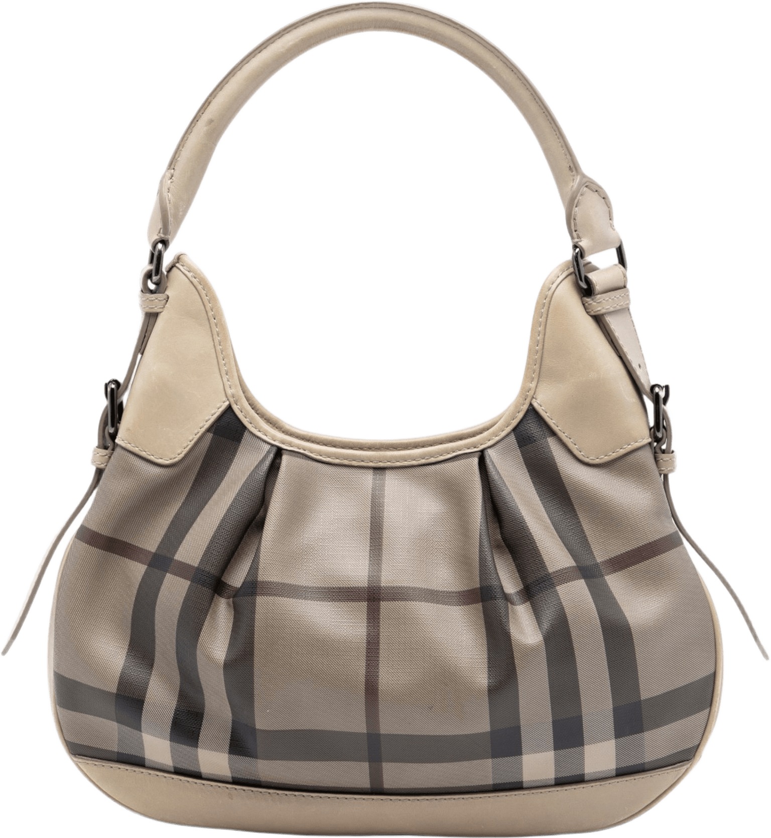 Burberry Smoked Check Coated Canvas Brooklyn Hobo, från Luxclusif, i färgen beige.