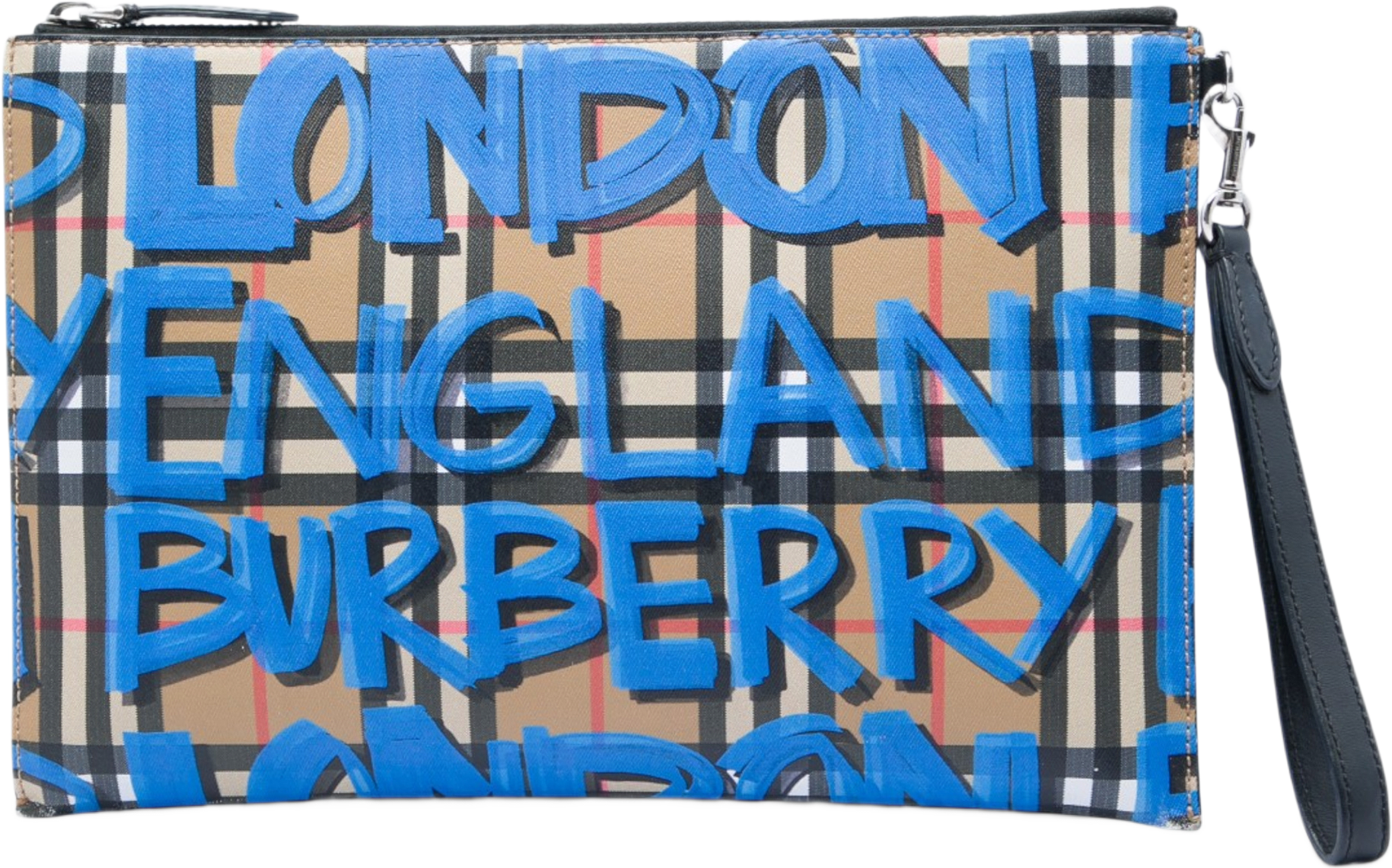 Burberry House Check Canvas Graffiti Zip Pouch, från Luxclusif, i färgen beige.