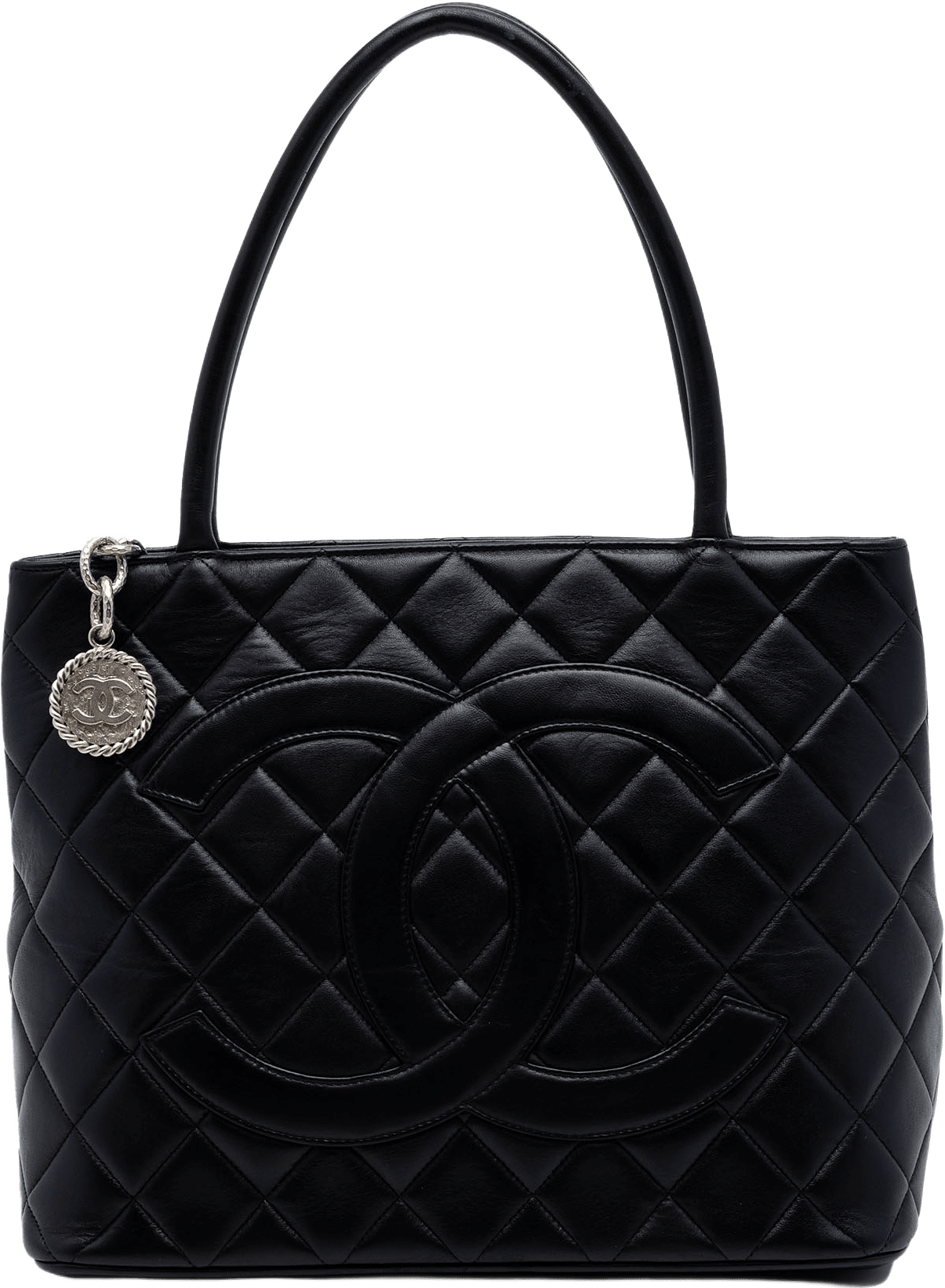 Chanel Lambskin Medallion Tote, från Luxclusif, i färgen black.