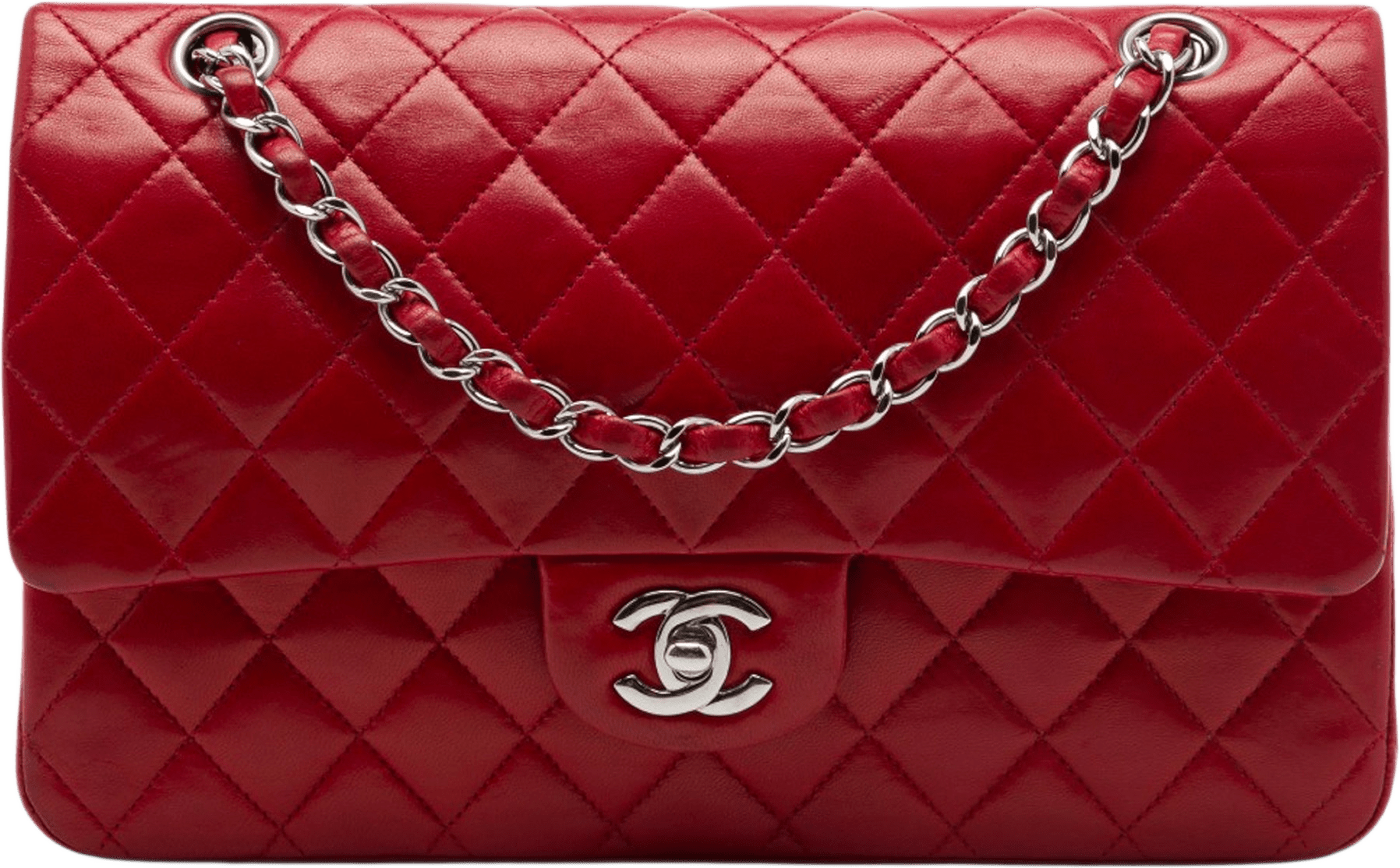 Chanel Medium Classic Lambskin Double Flap, från Luxclusif, i färgen röd.