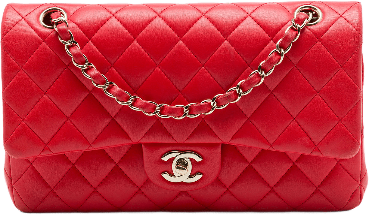 Chanel Medium Classic Lambskin Double Flap, från Luxclusif, i färgen röd.