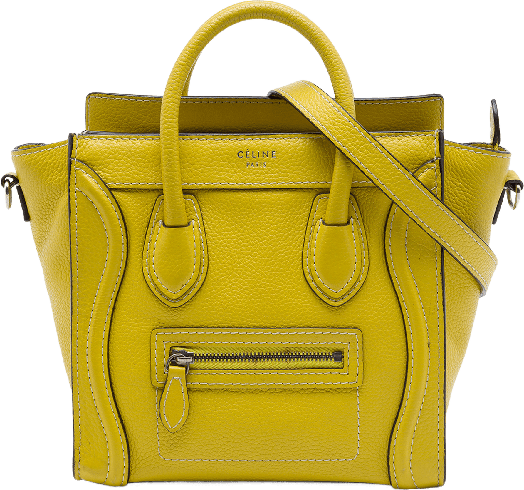 Celine Nano Grained Calfskin Luggage Tote, från Luxclusif, i färgen gul.