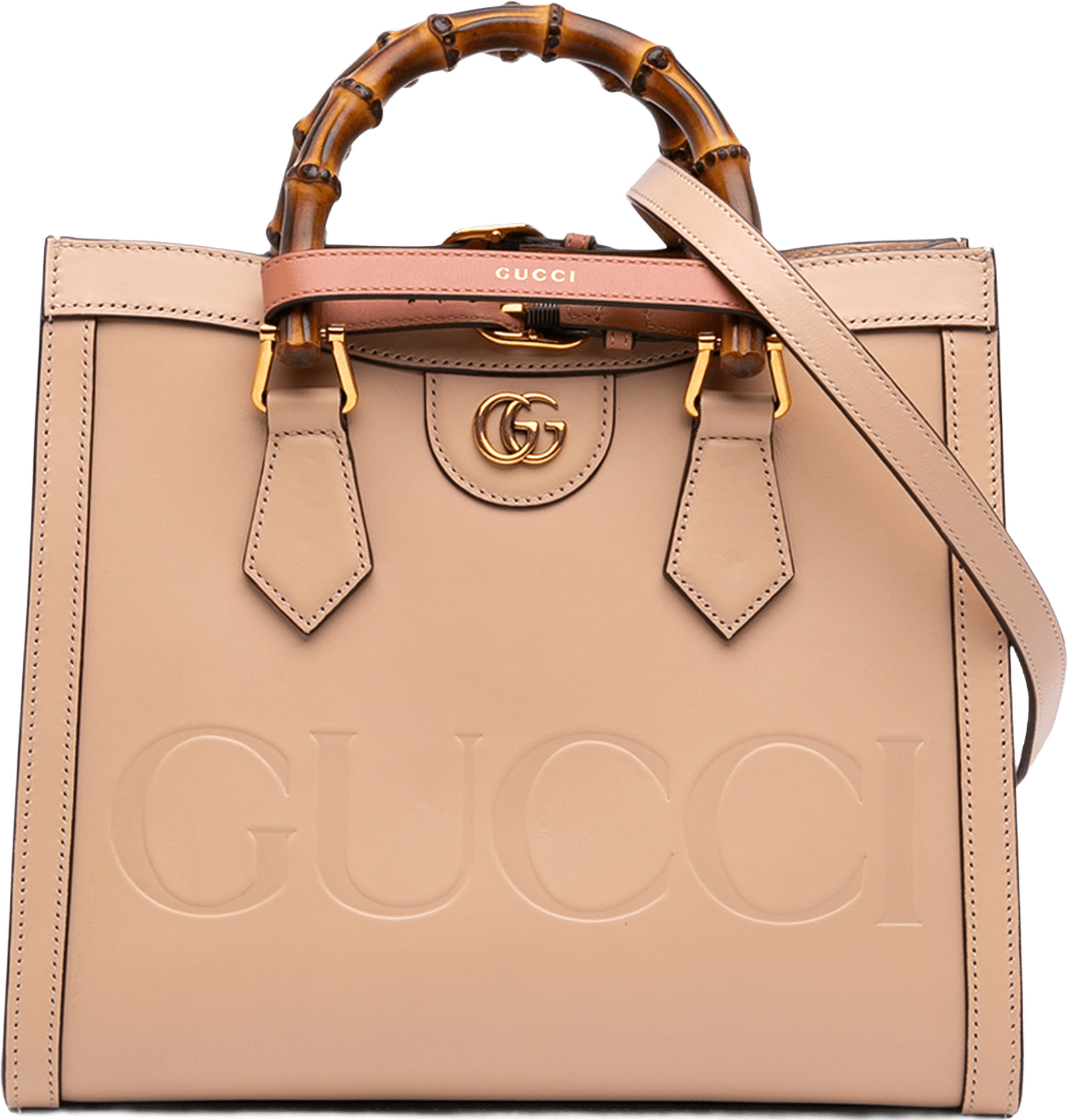 Gucci Medium Calfskin Bamboo Diana Satchel, från Luxclusif, i färgen beige.