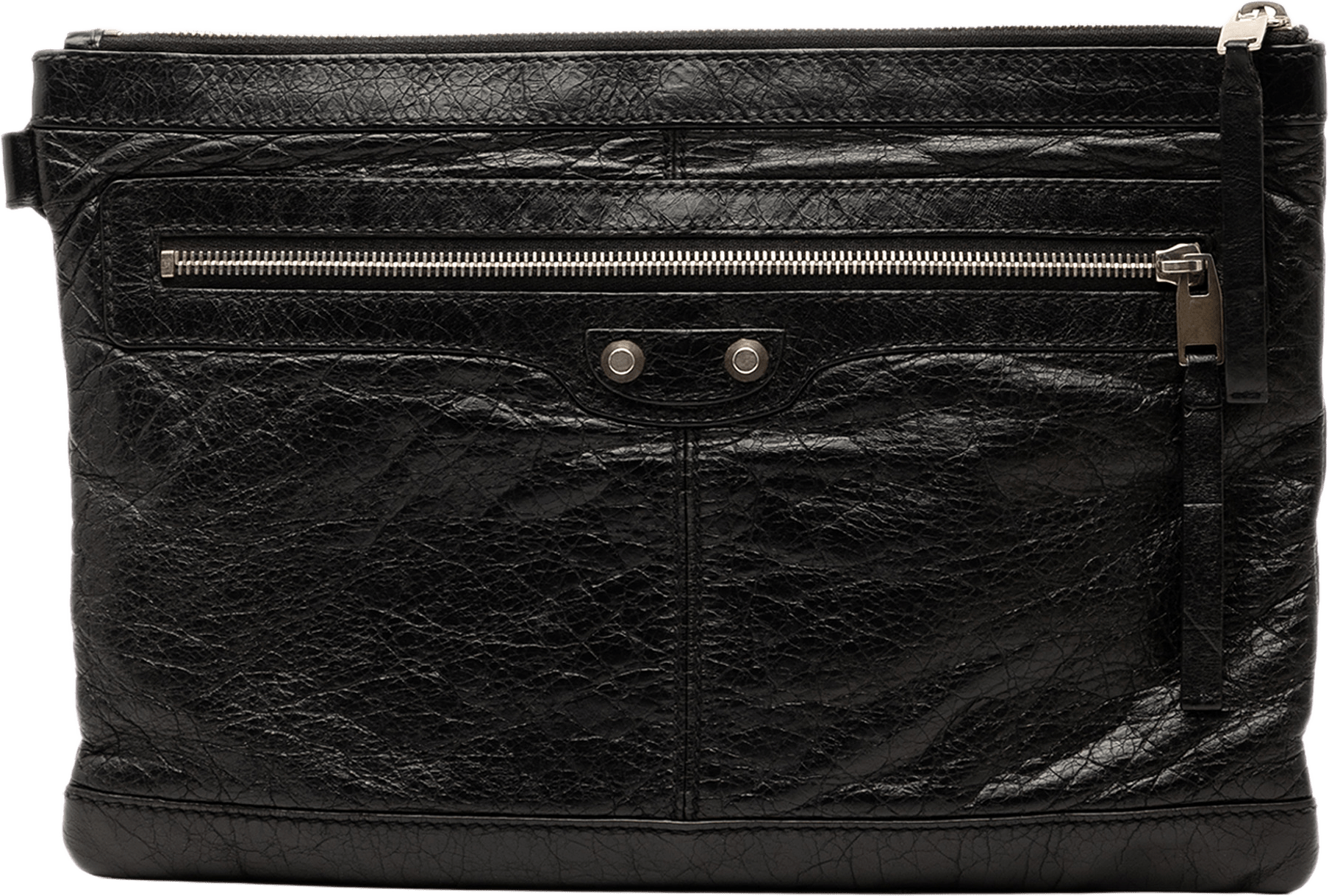 Balenciaga Lambskin Motocross Classic Clip M Clutch, från Luxclusif, i färgen black.