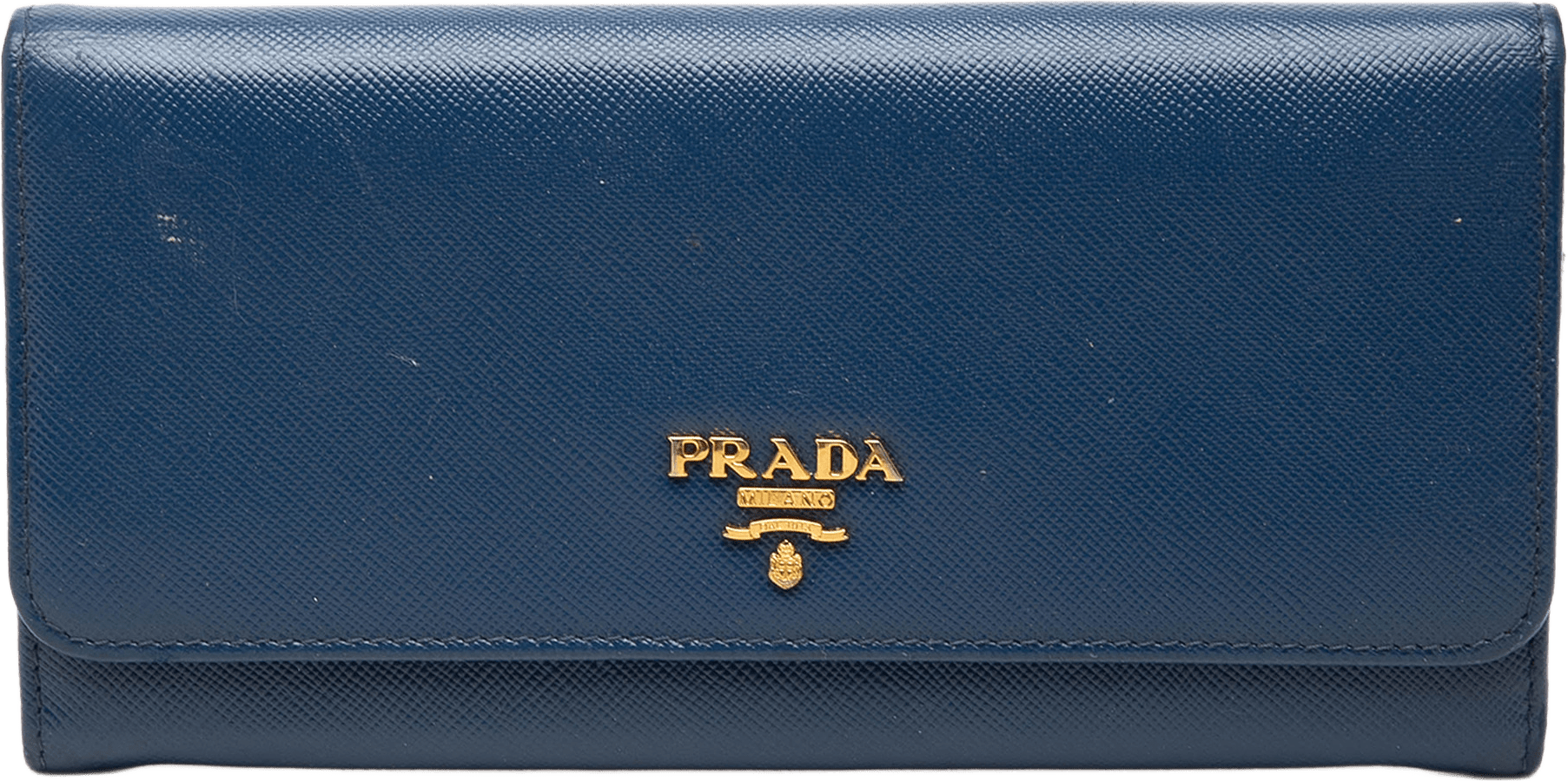 Prada Saffiano Lux Continental Wallet, från Luxclusif, i färgen blå.