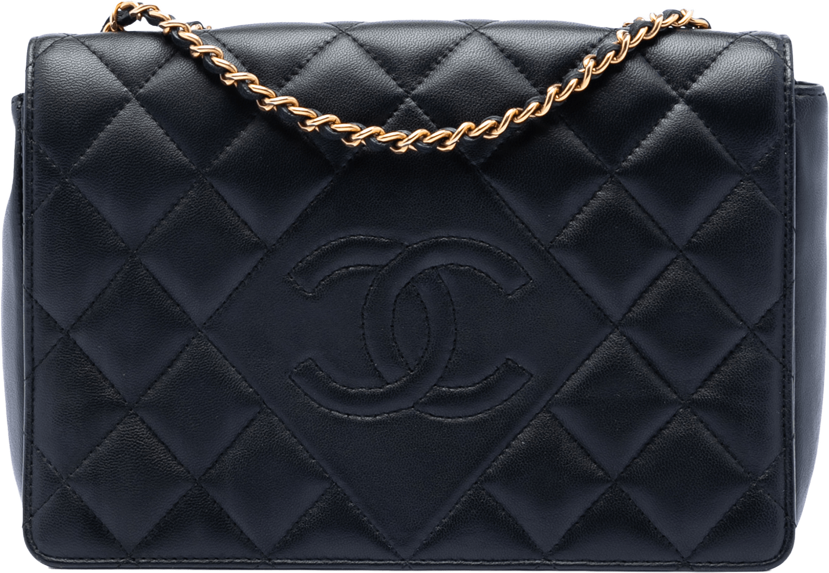 Chanel Medium Quilted Lambskin Diamond Cc Flap, från Luxclusif, i färgen black.