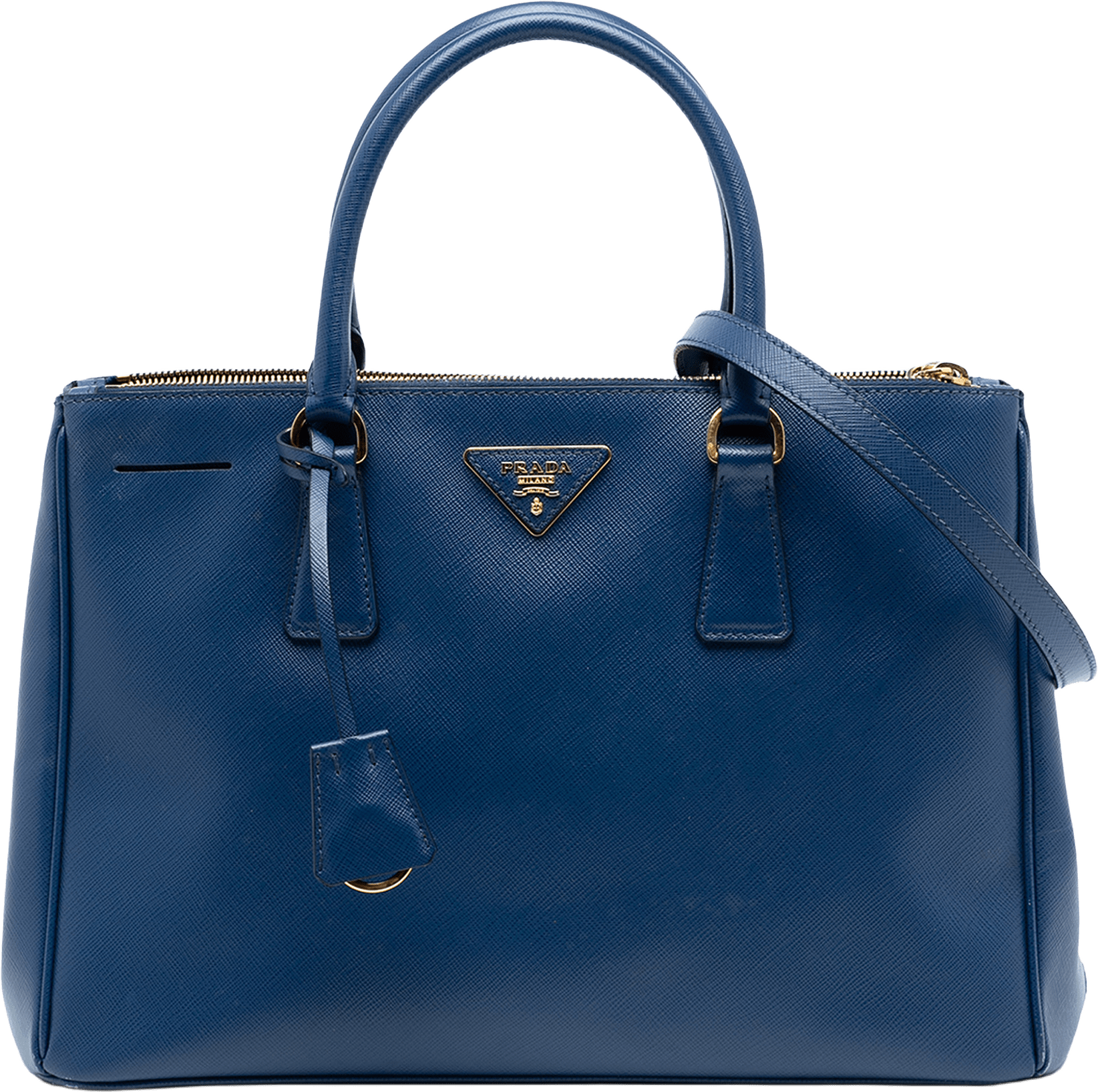 Prada Medium Saffiano Lux Galleria Double Zip Satchel, från Luxclusif, i färgen blue.
