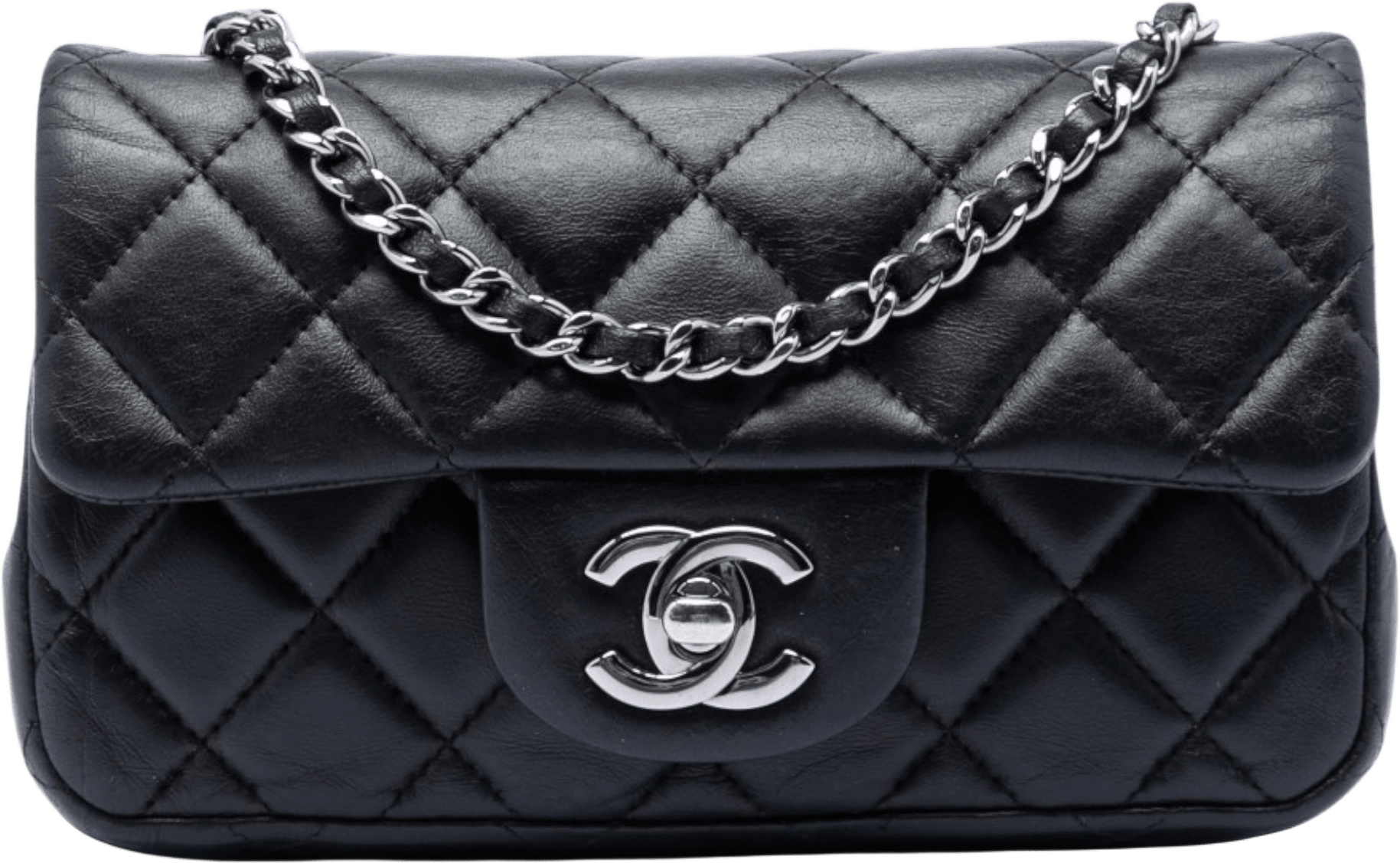 Chanel Extra Mini Rectangular Quilted Lambskin Flap, från Luxclusif, i färgen black.