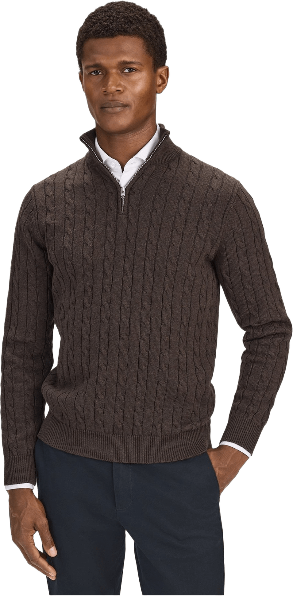 Cotton Cable Knitted Half Zipper Sweater (vidar), från John Henric, i färgen dark brown.