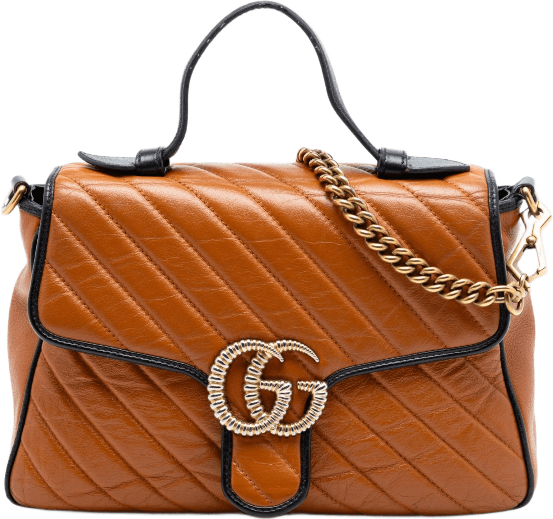Gucci Small Gg Marmont Matelasse Leather Torchon Top Handle Bag, från Luxclusif, i färgen caramel.