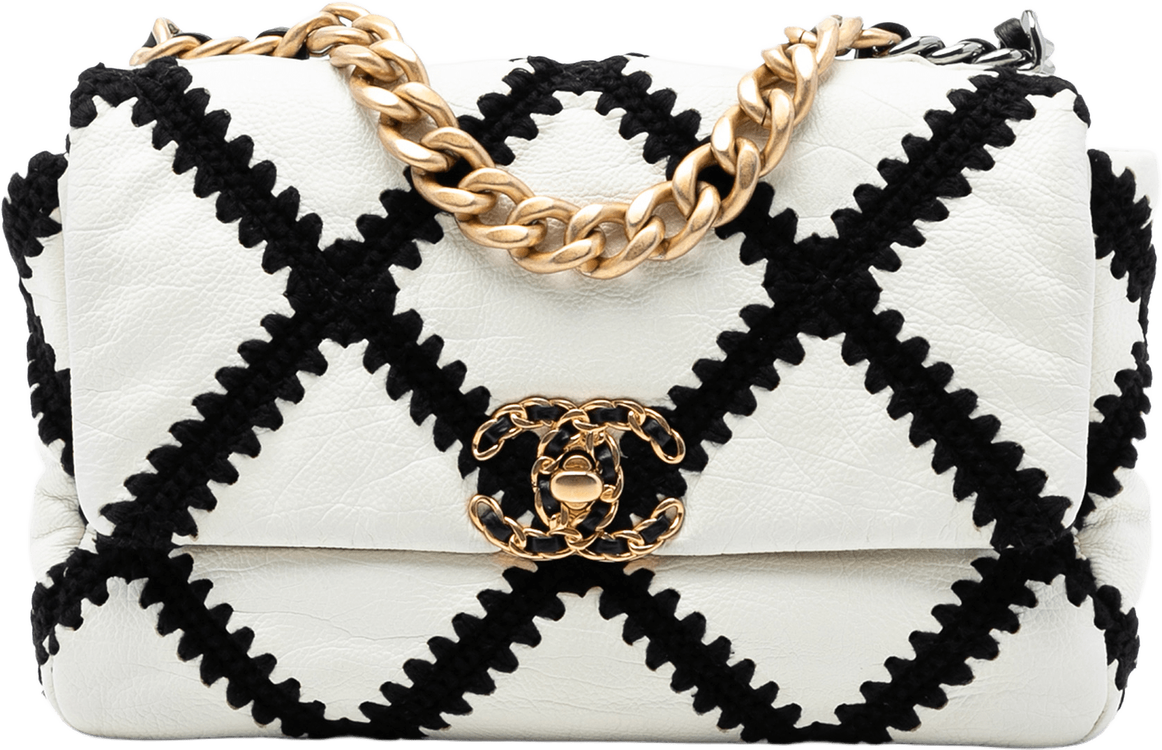 Chanel Medium Crochet Calfskin 19 Flap, från Luxclusif, i färgen ivory.