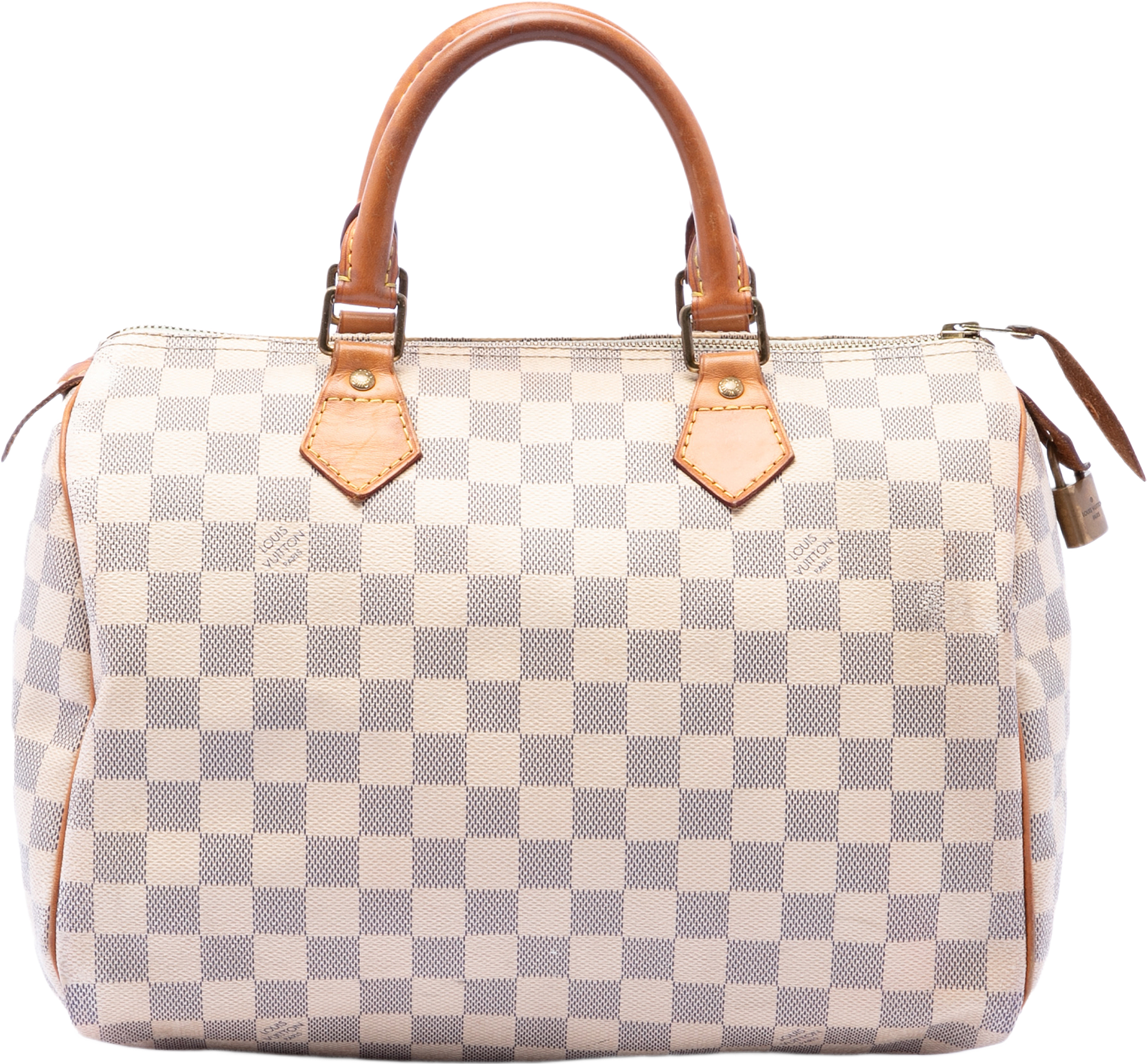 Louis Vuitton Damier Azur Speedy 30, från Luxclusif, i färgen white.