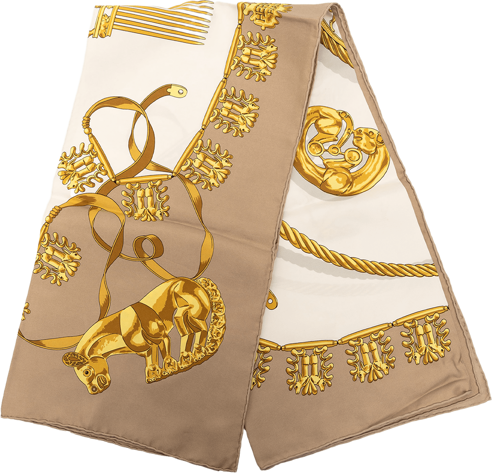 Hermès Les Cavaliers D Or Silk Scarf 90, från Luxclusif, i färgen white.