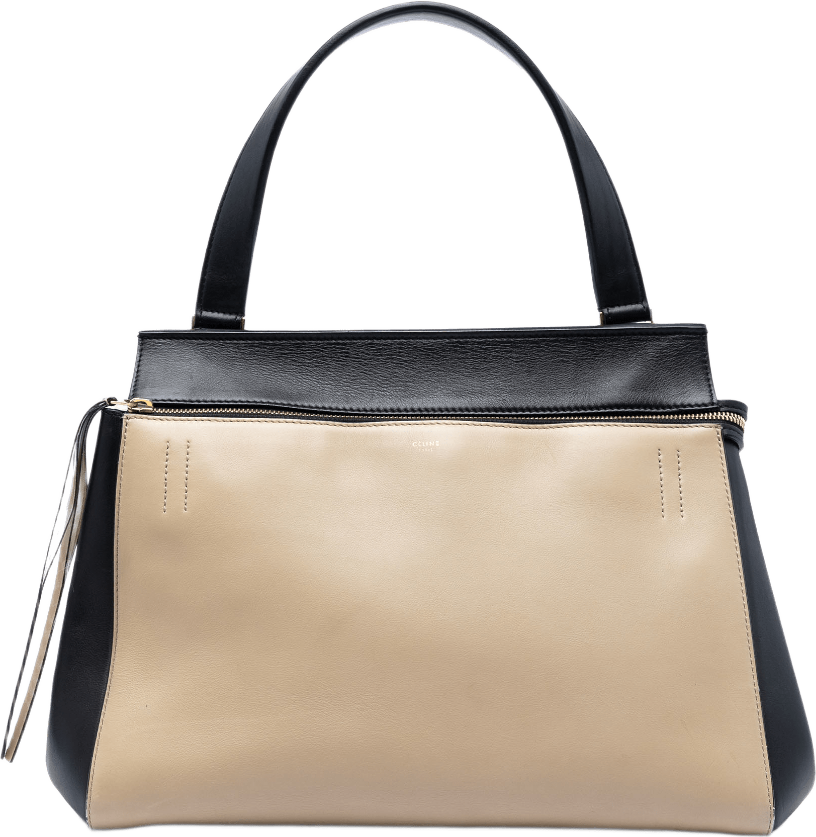 Celine Medium Bicolor Leather Edge Handbag, från Luxclusif, i färgen black.