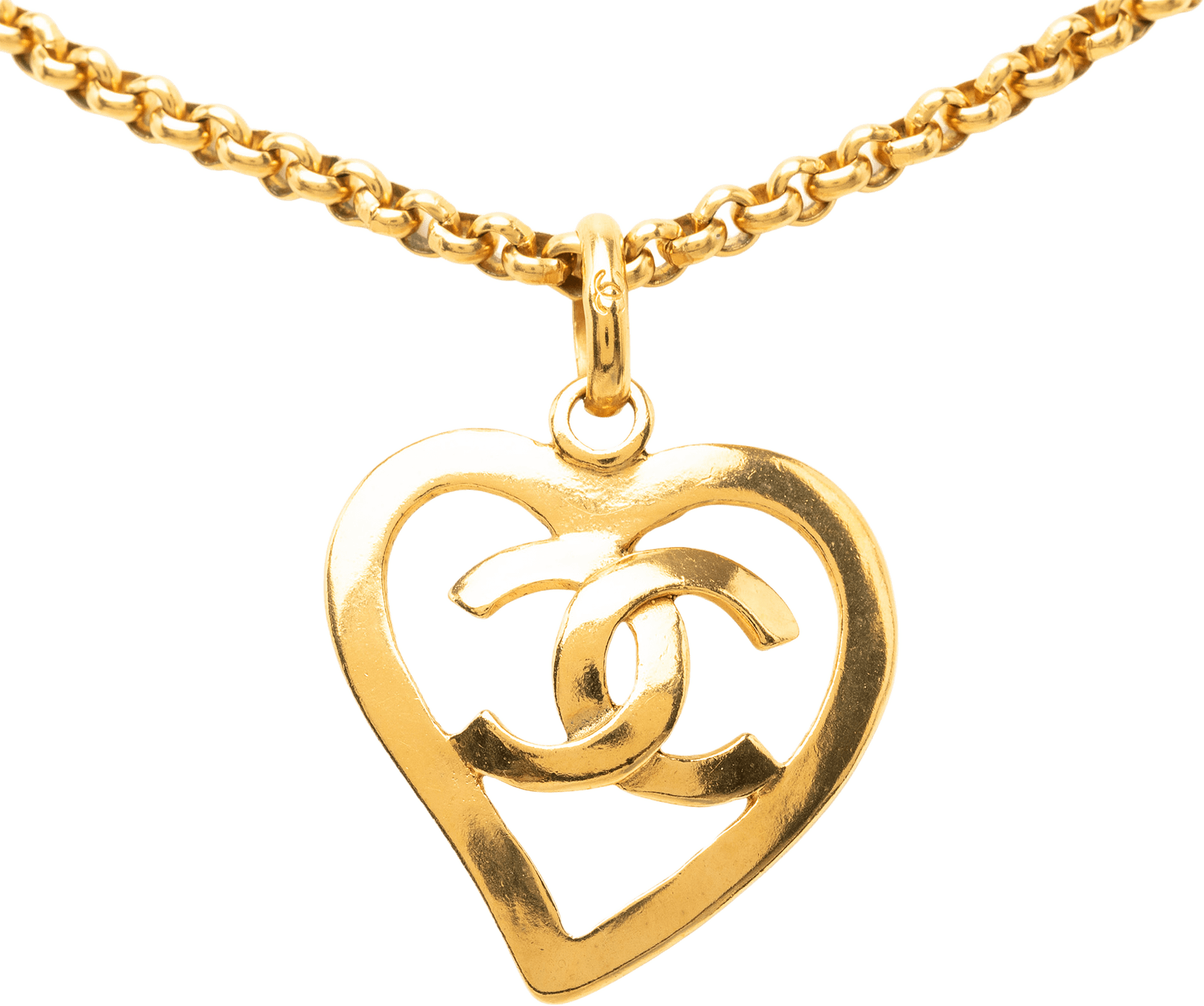 Chanel Cc Gold Plated Heart Pendant Necklace, från Luxclusif, i färgen guld.
