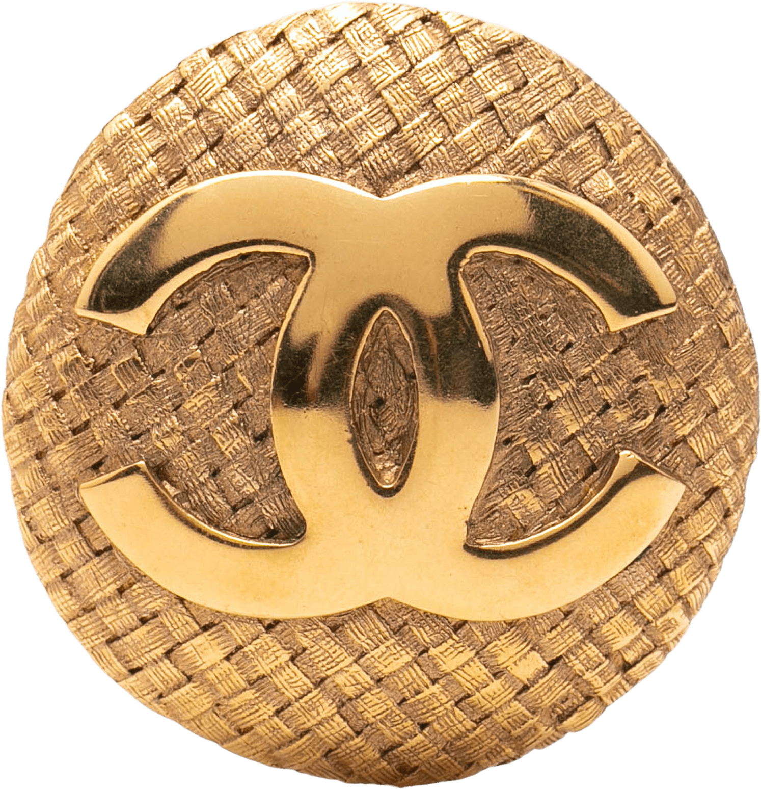 Chanel Cc Gold Plated Woven Round Brooch, från Luxclusif, i färgen gold.