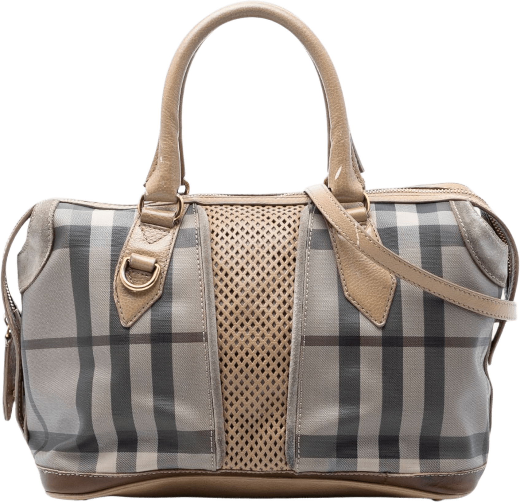 Burberry Smoke Check Coated Canvas Gilmoure Satchel, från Luxclusif, i färgen gray.