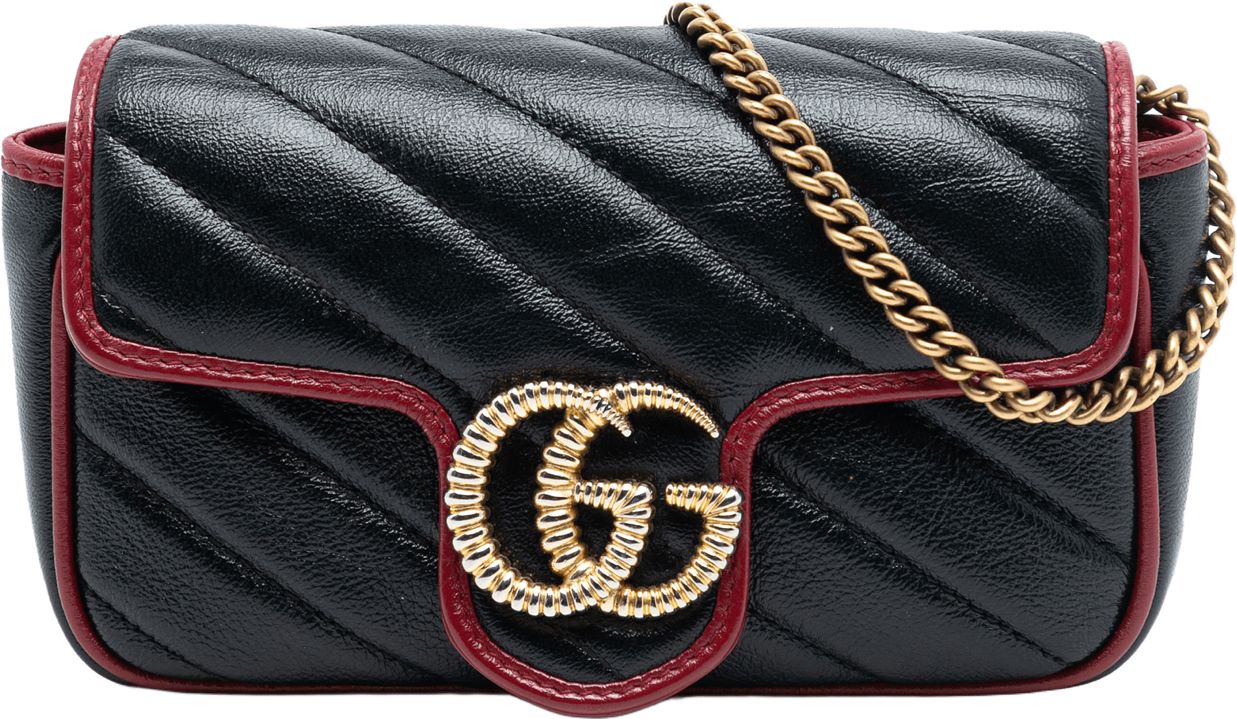 Gucci Super Mini Gg Marmont Matelasse Leather Torchon Flap Crossbody, från Luxclusif, i färgen black.