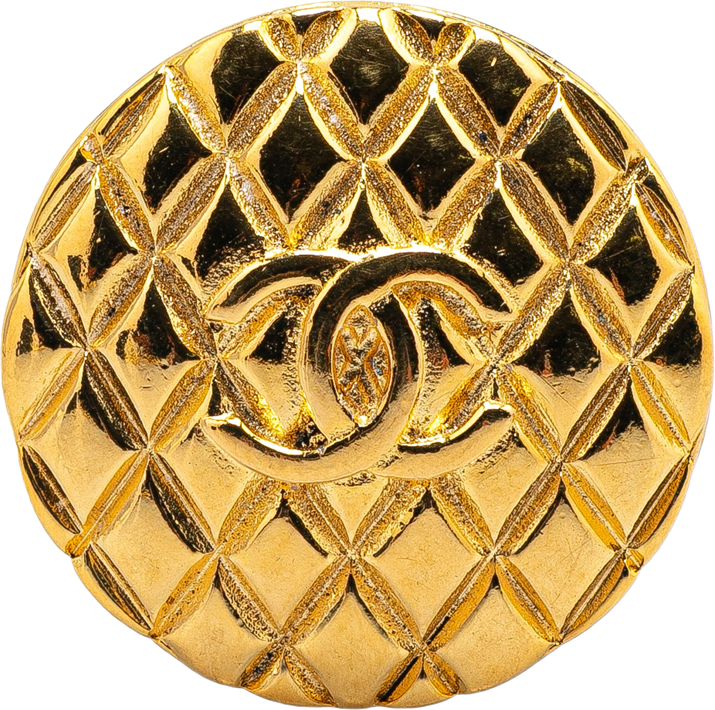 Chanel Gold Plated Cc Quilted Round Brooch